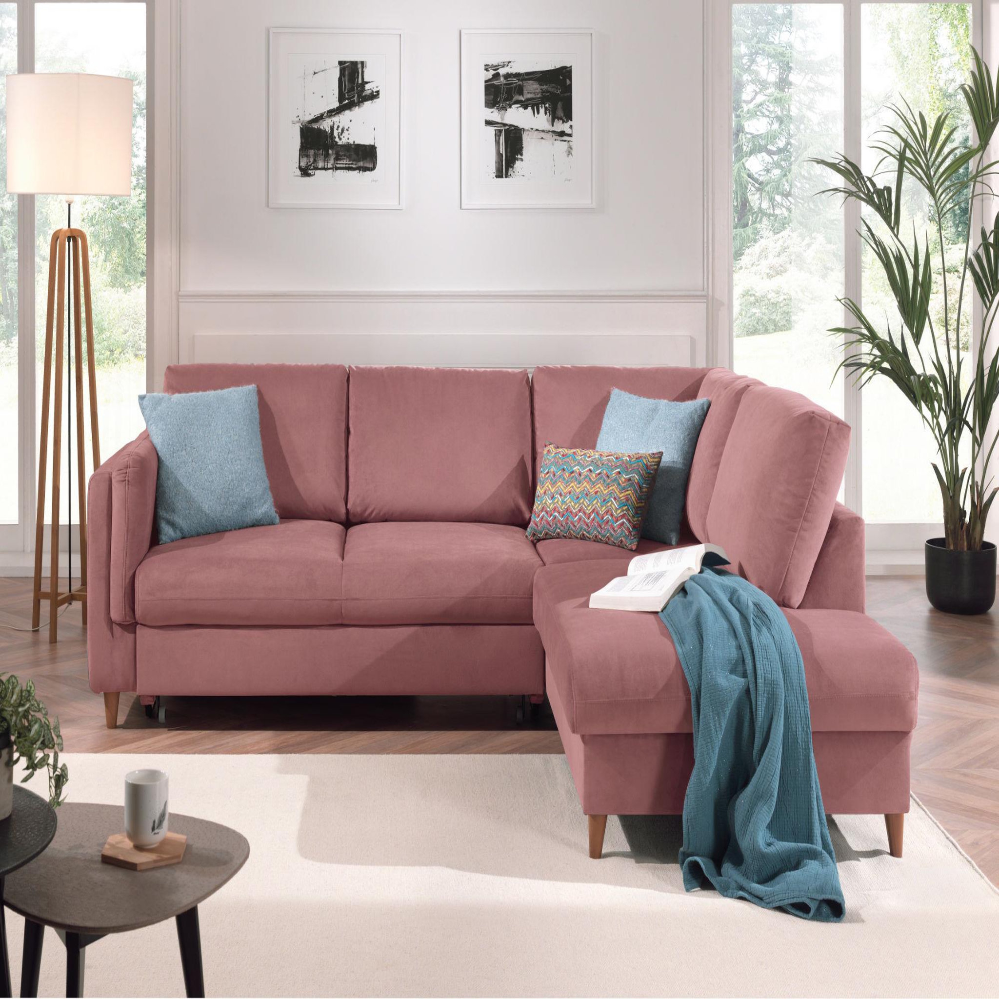 Voir la diapositive 2 : BEST MOBILIER Brooke - canapé d'angle droit - convertible - 5 places - en velours
