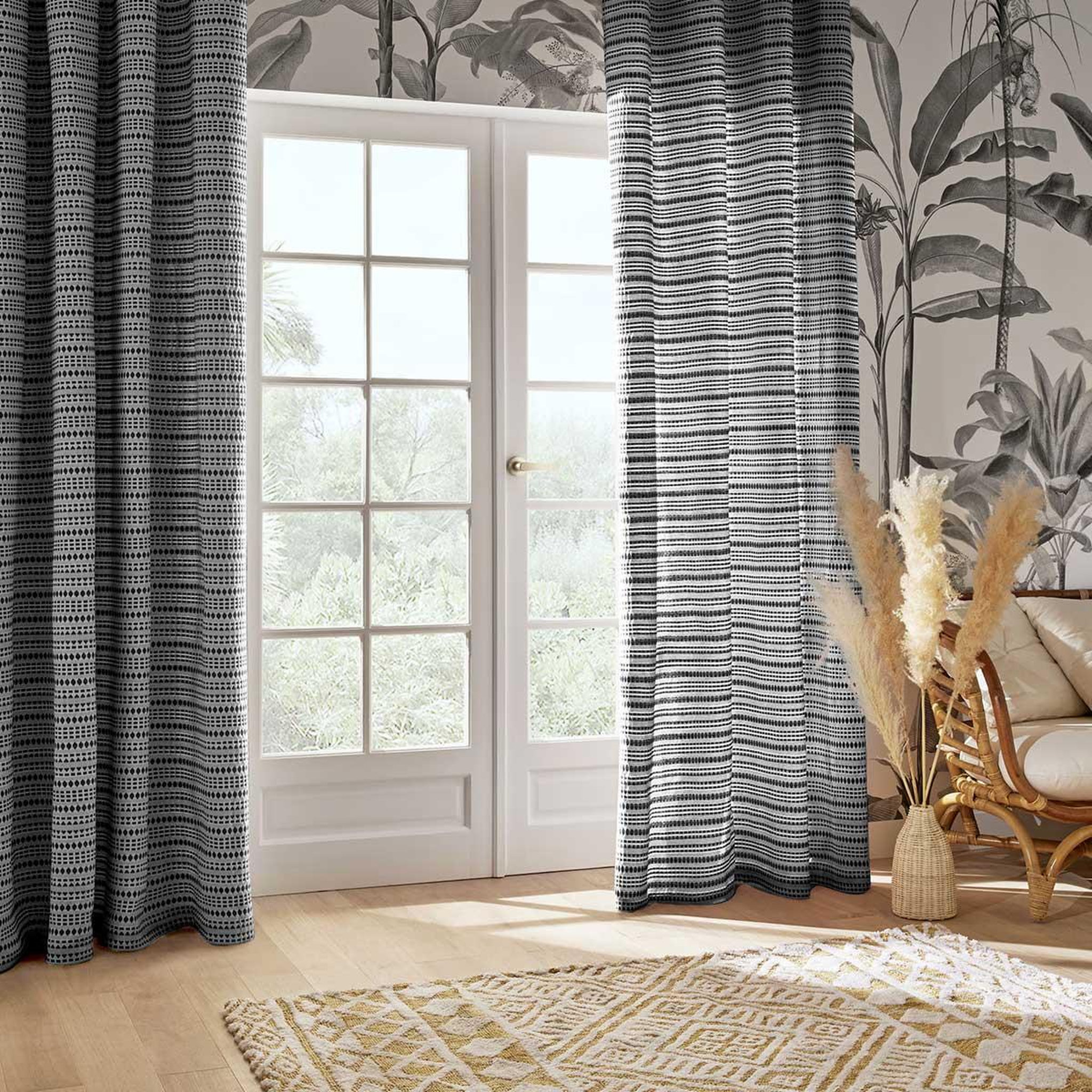 Voir la diapositive 3 : ATMOSPHERA Rideau à œillets jacquard  micah  130x260cm bleu égéen