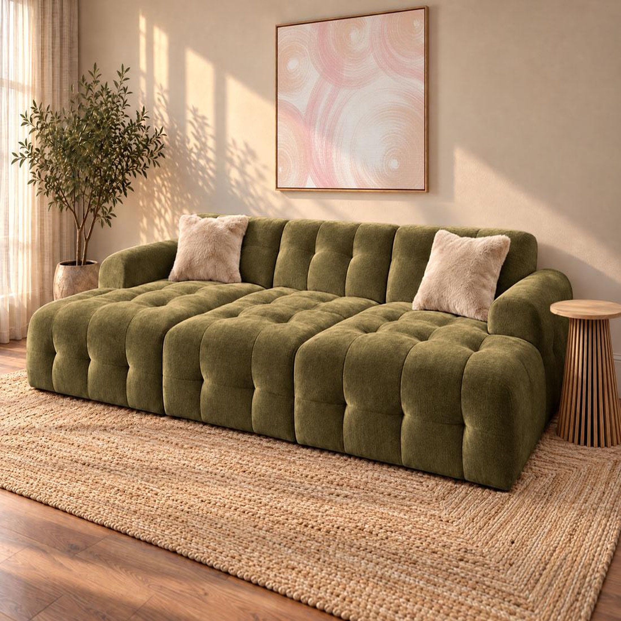 Voir la diapositive 2 : BEST MOBILIER Diane - canapé panoramique en u 6 places en velours texturé