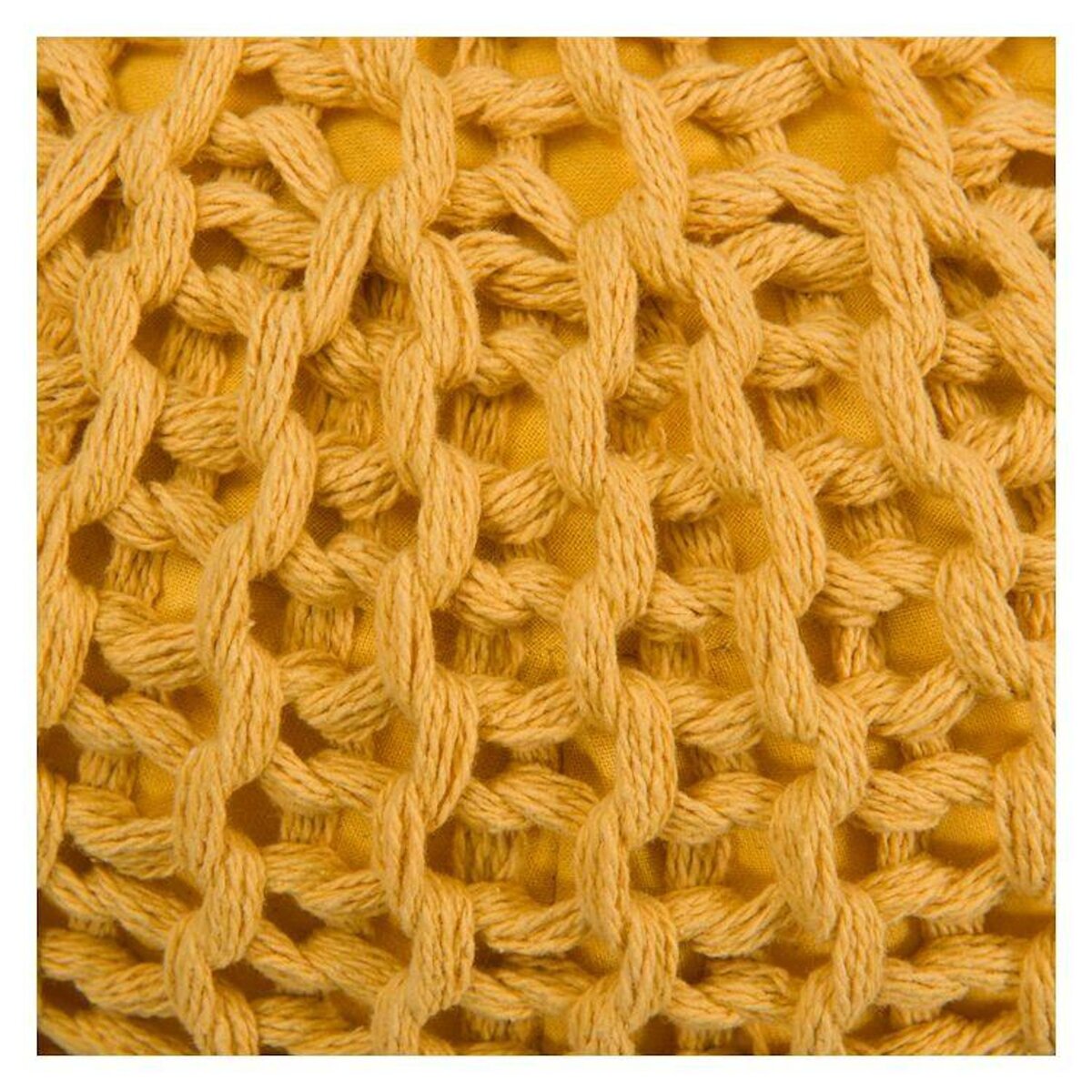 Rendez vous déco Pouf tricot rond en coton jaune moutarde D40 cm - Elisa