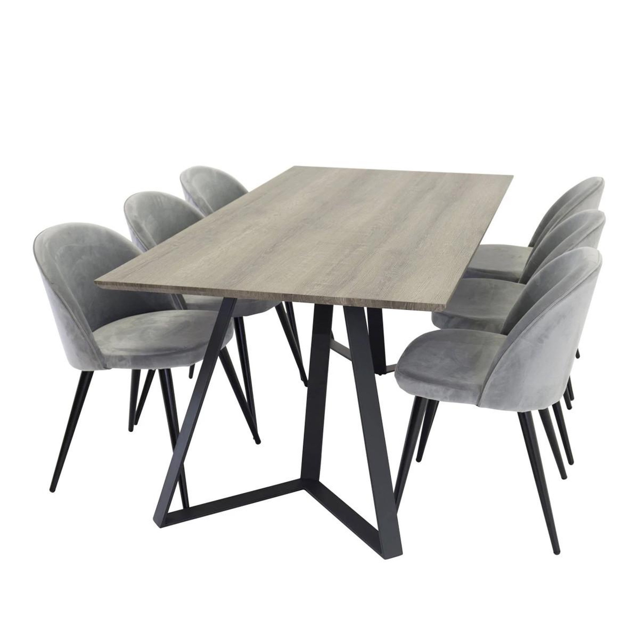 Paris Prix Ensemble table à manger & 6 chaises  marina & velvet  180cm naturel & gris