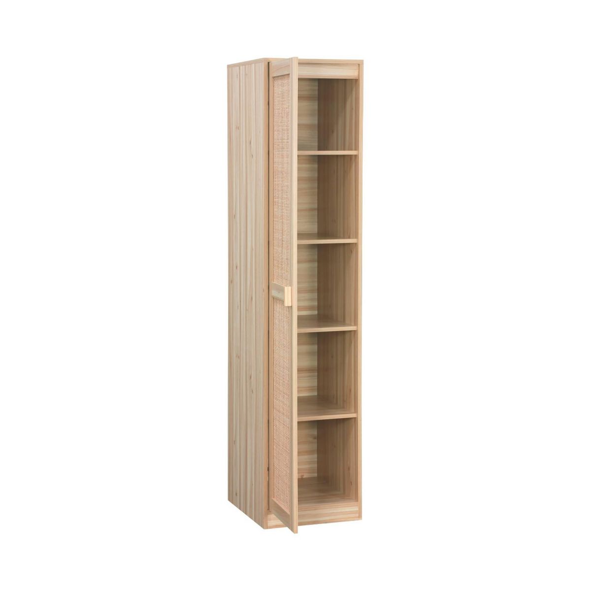 SWEEEK Armoire dressing cannage et effet bois. garde-robe 1 porte. 5 étagères H180cm