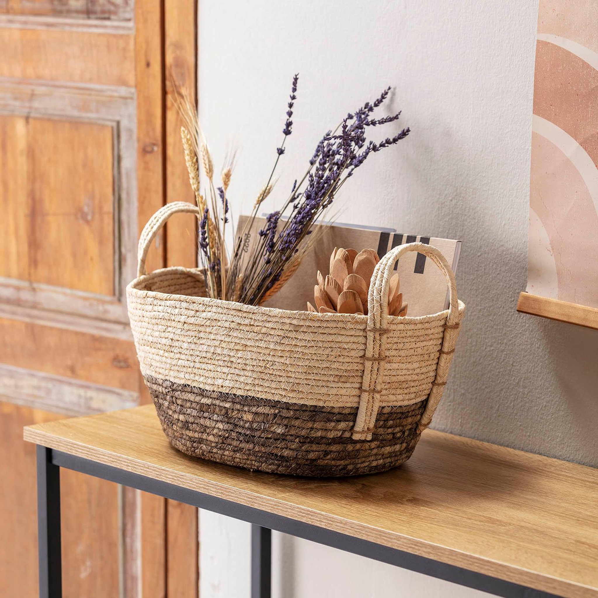 Voir la diapositive 2 : VS VENTA-STOCK Set de 3 paniers Xiana fibre naturelle, blanc/marron