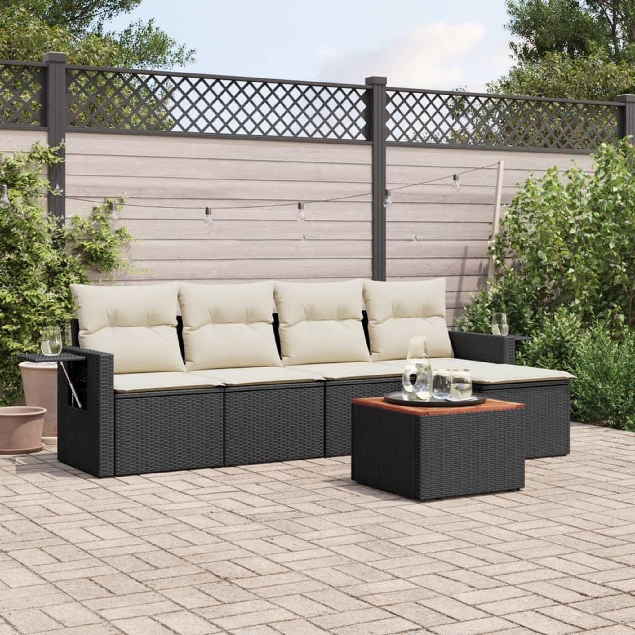 VIDAXL Salon de jardin 6 pcs avec coussins noir resine tressee
