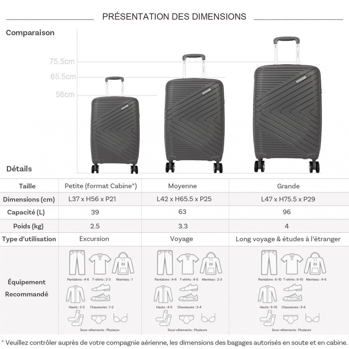 David Jones Lot 3 valises rigides dont 1 valise cabine TSA