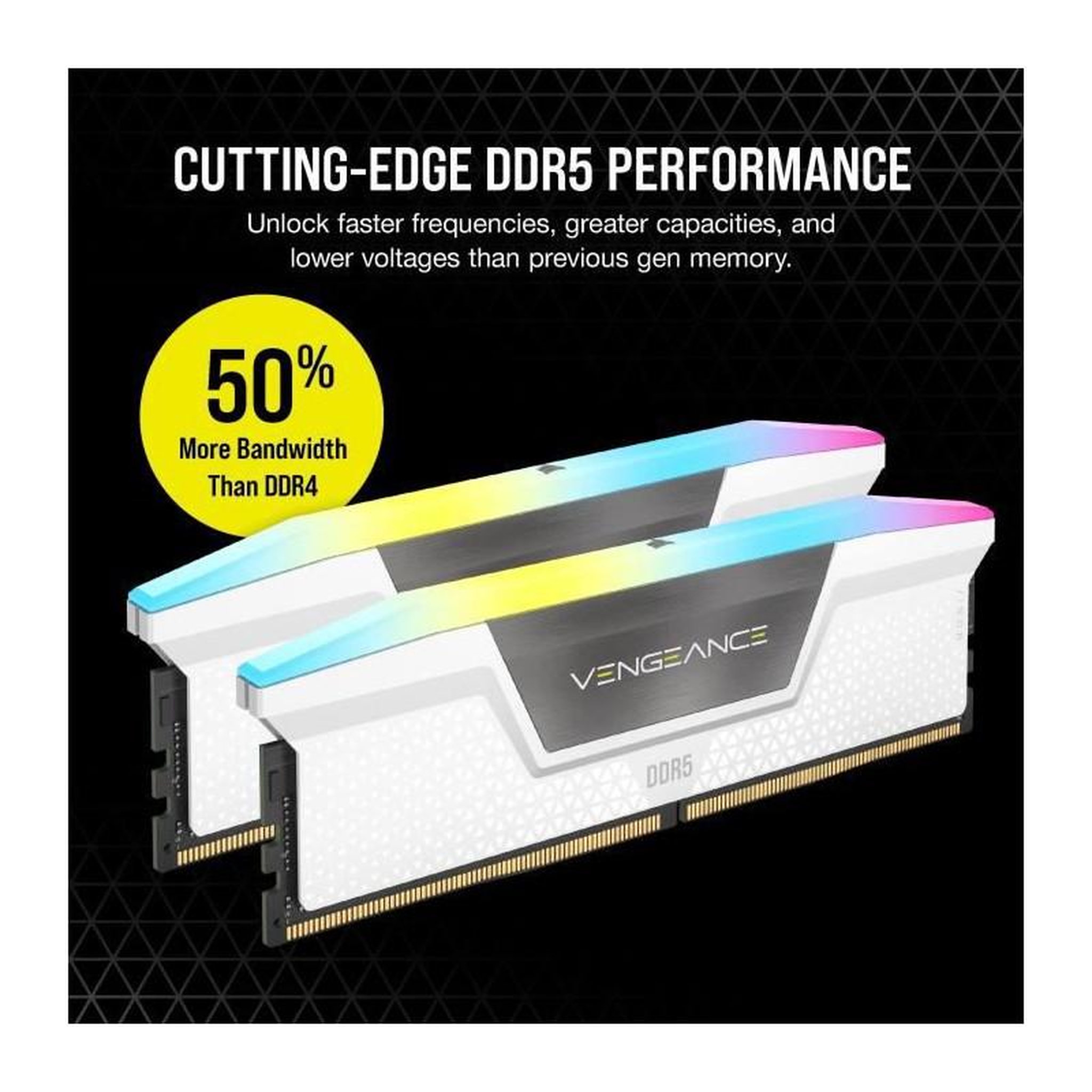 Voir la diapositive 3 : Corsair CORSAIR Vengeance RGB DDR5 - 32GB 2x16GB DIMM - 5200MHz - Unbuffered, 40-40-40-77, XMP 3.0, White Heatspreader, RGB LED, 1.25V