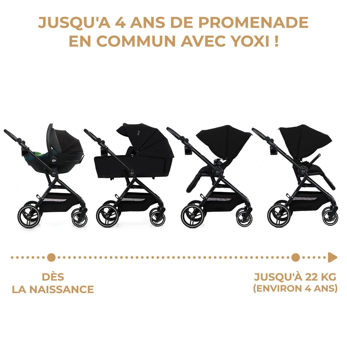 KINDERKRAFT Poussette 2 en 1 avec nacelle YOXI, roues anti-crevaison et accessoires