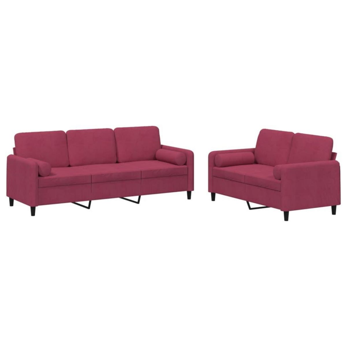 VIDAXL Ensemble de canapes 2 pcs avec coussins rouge bordeaux velours