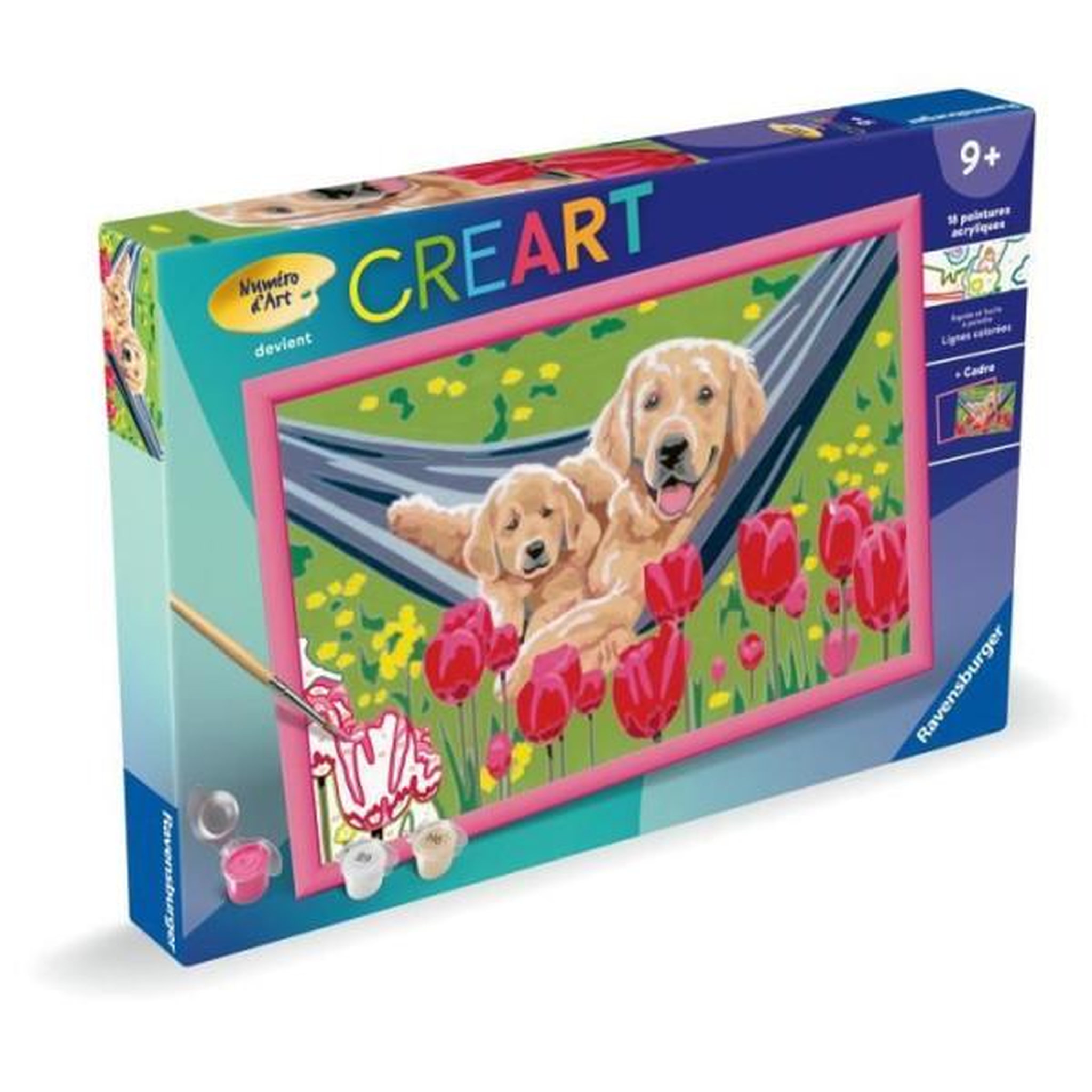Voir la diapositive 5 : RAVENSBURGER CreArt Kids 31x21cm Labrador et tulipes, Kit de peinture par numéros Numéro d'Art, Des 7 ans, 25852, Ravensburger