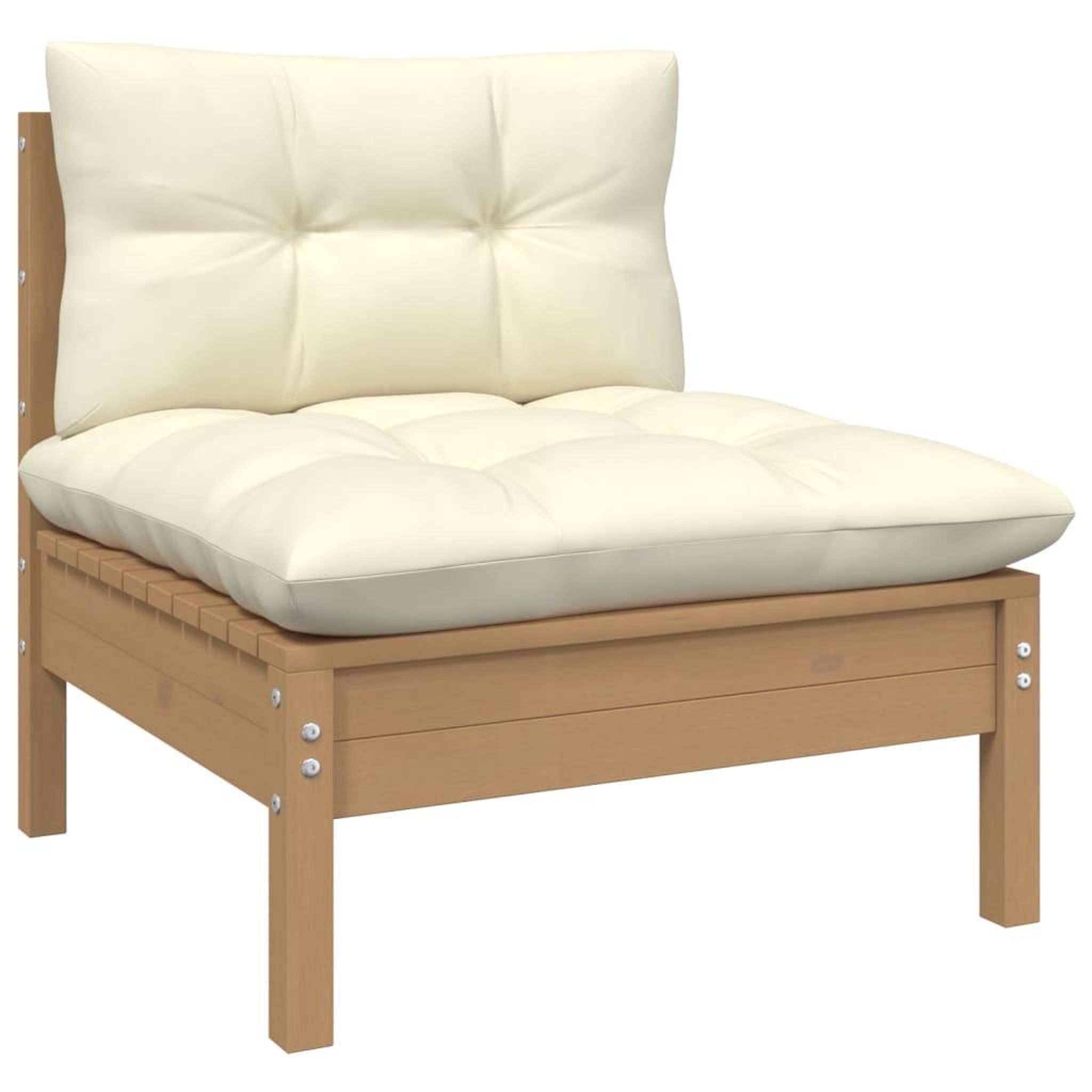 VIDAXL Canape central de jardin avec coussins Marron miel Bois de pin