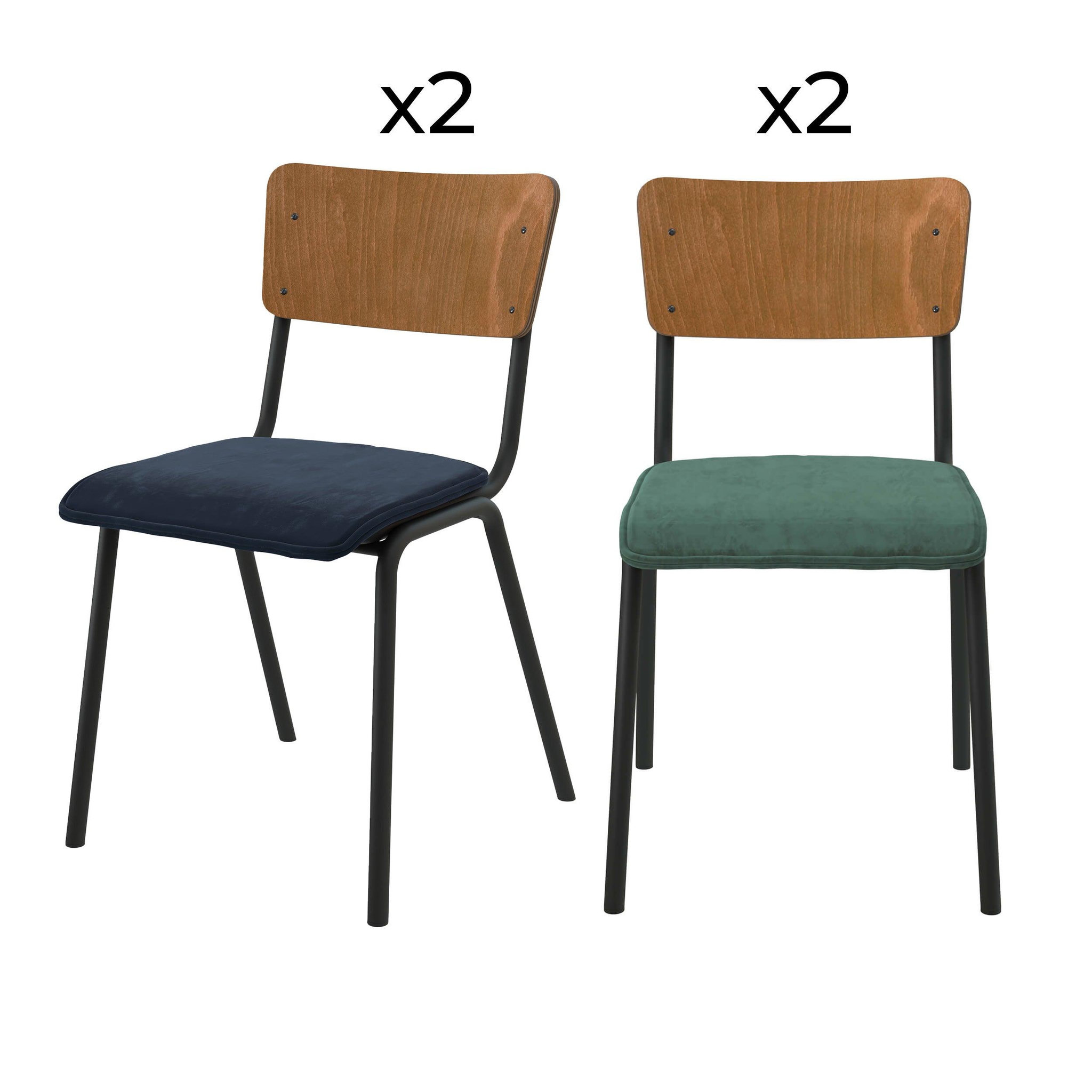 MAISON PAVANE Pack 4 chaises en velours bleu et vert-nico