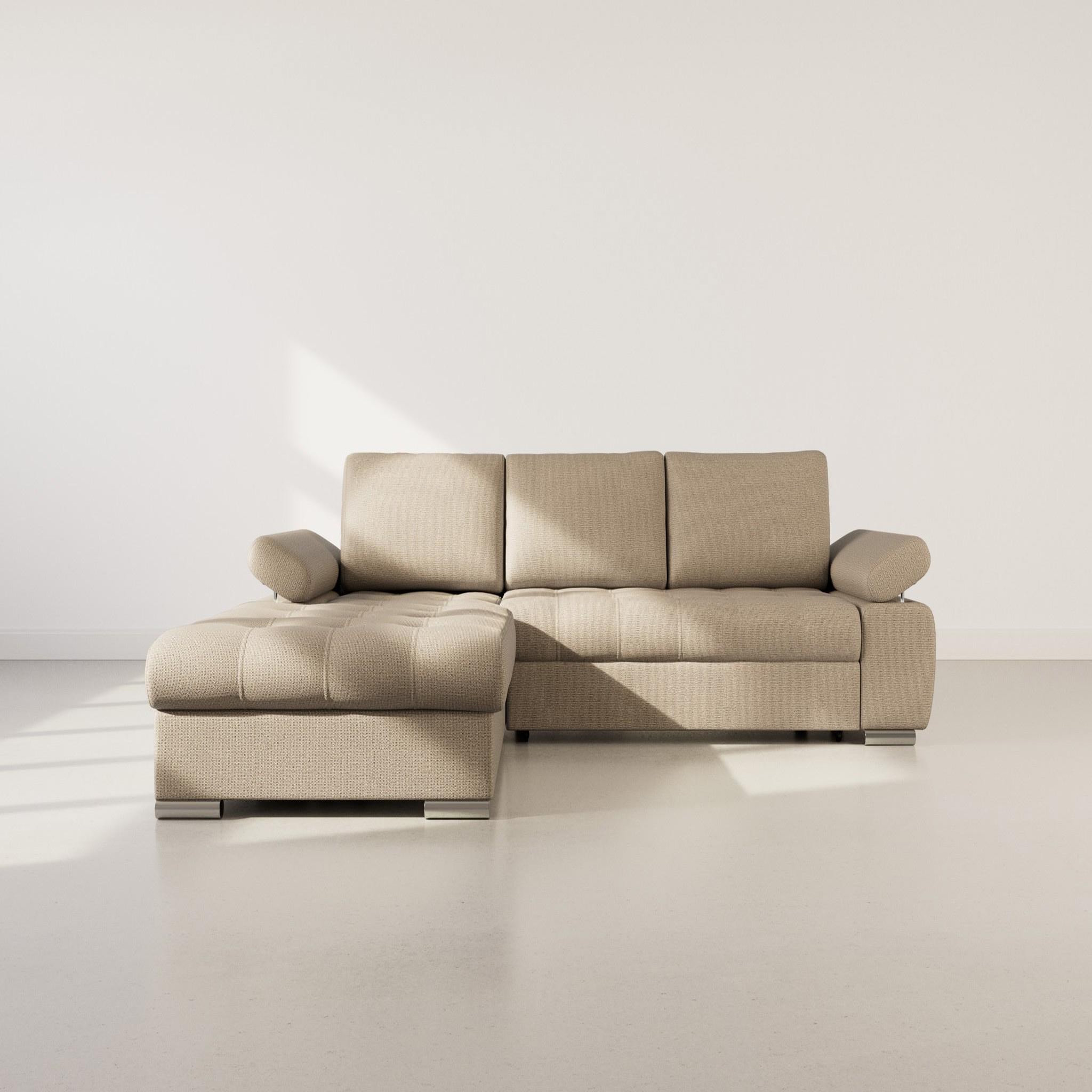 Voir la diapositive 6 : BEST MOBILIER Bianca - canapé d'angle gauche 4 places convertible avec coffre en tissu texturé