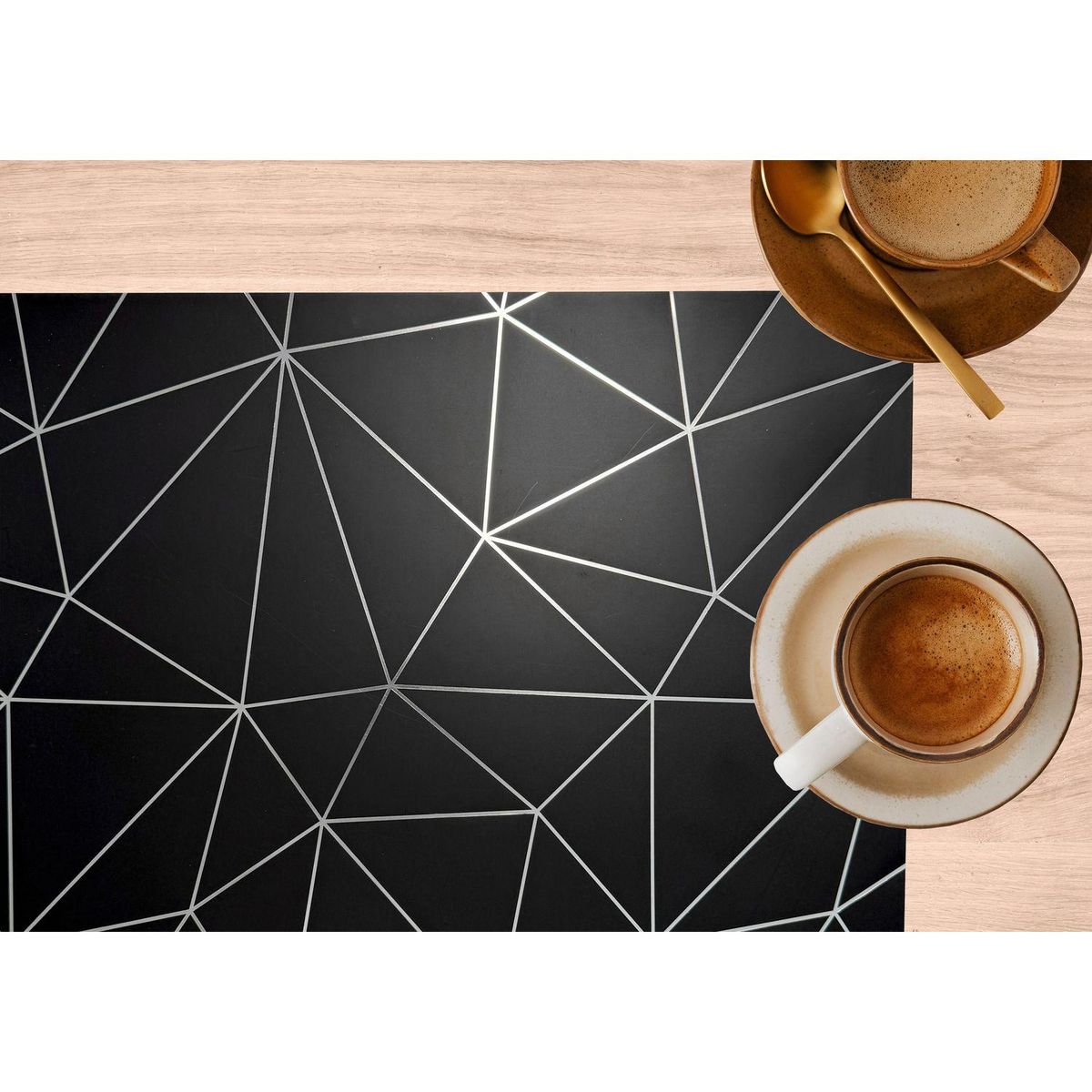 HABITABLE Lot de 6 sets de table avec encre métallique COPPER - 30 x 45 cm - Argent et noir