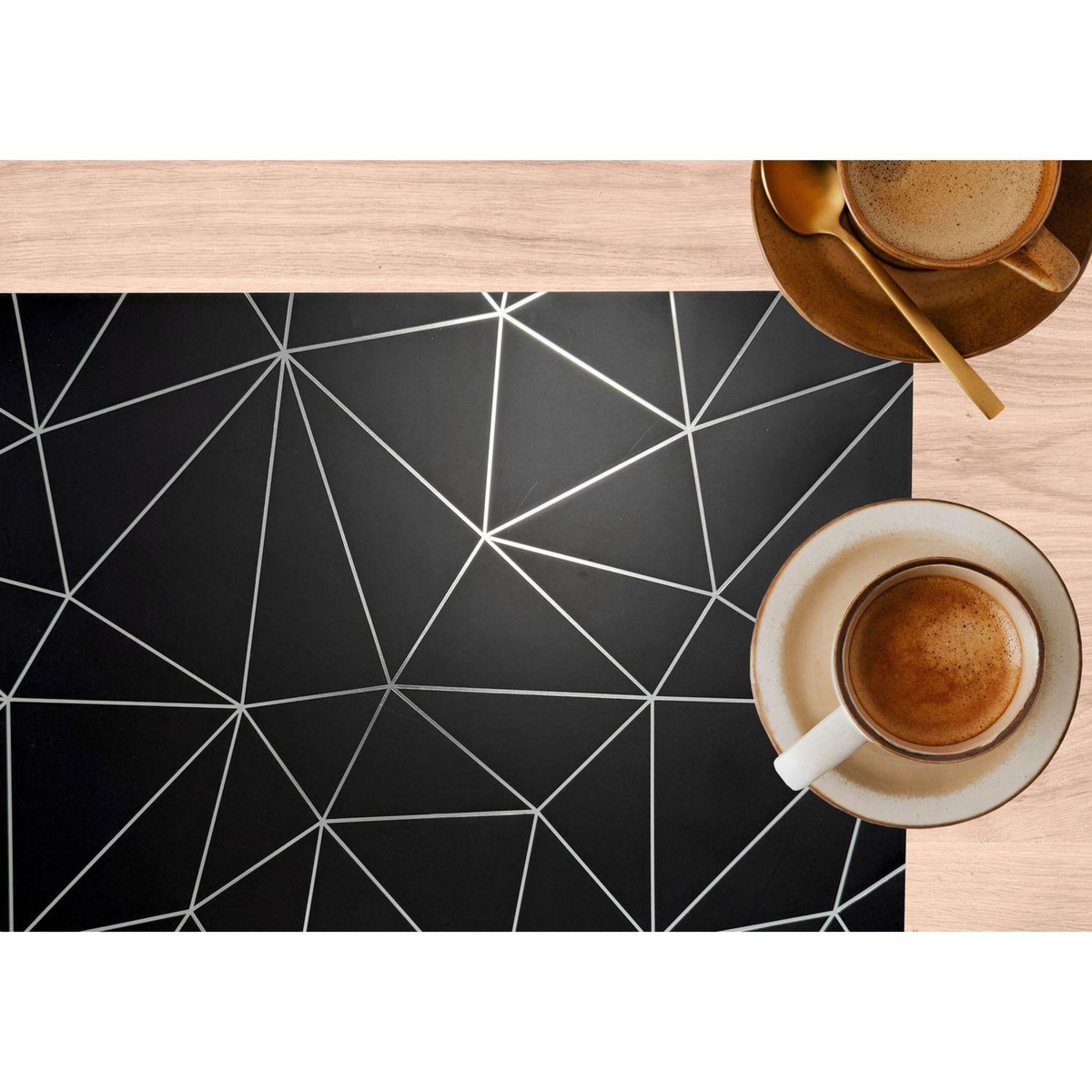 HABITABLE Lot de 6 sets de table avec encre métallique COPPER - 30 x 45 cm - Argent et noir