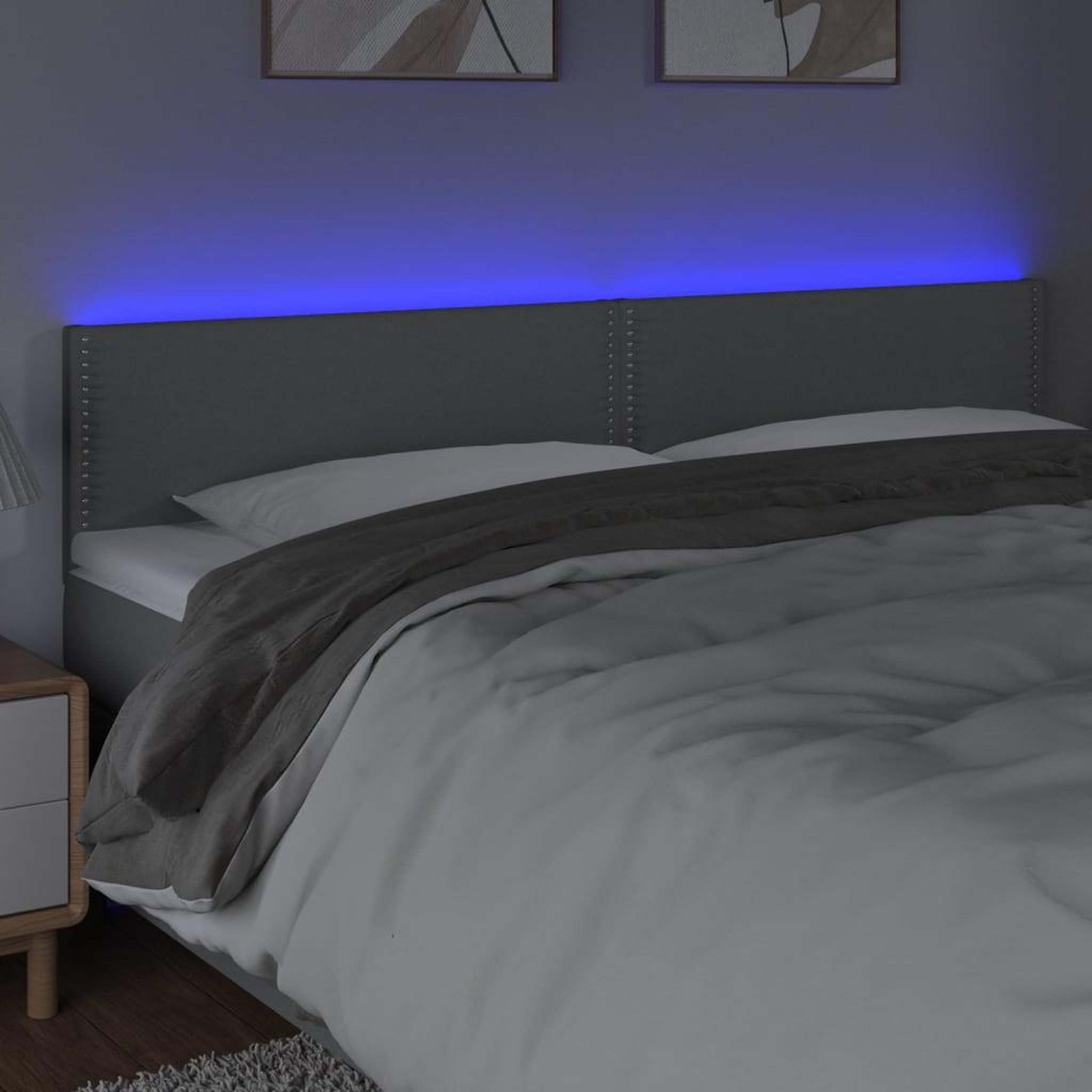 Voir la diapositive 3 : VIDAXL Tete de lit a LED Gris clair 200x5x78/88 cm Tissu