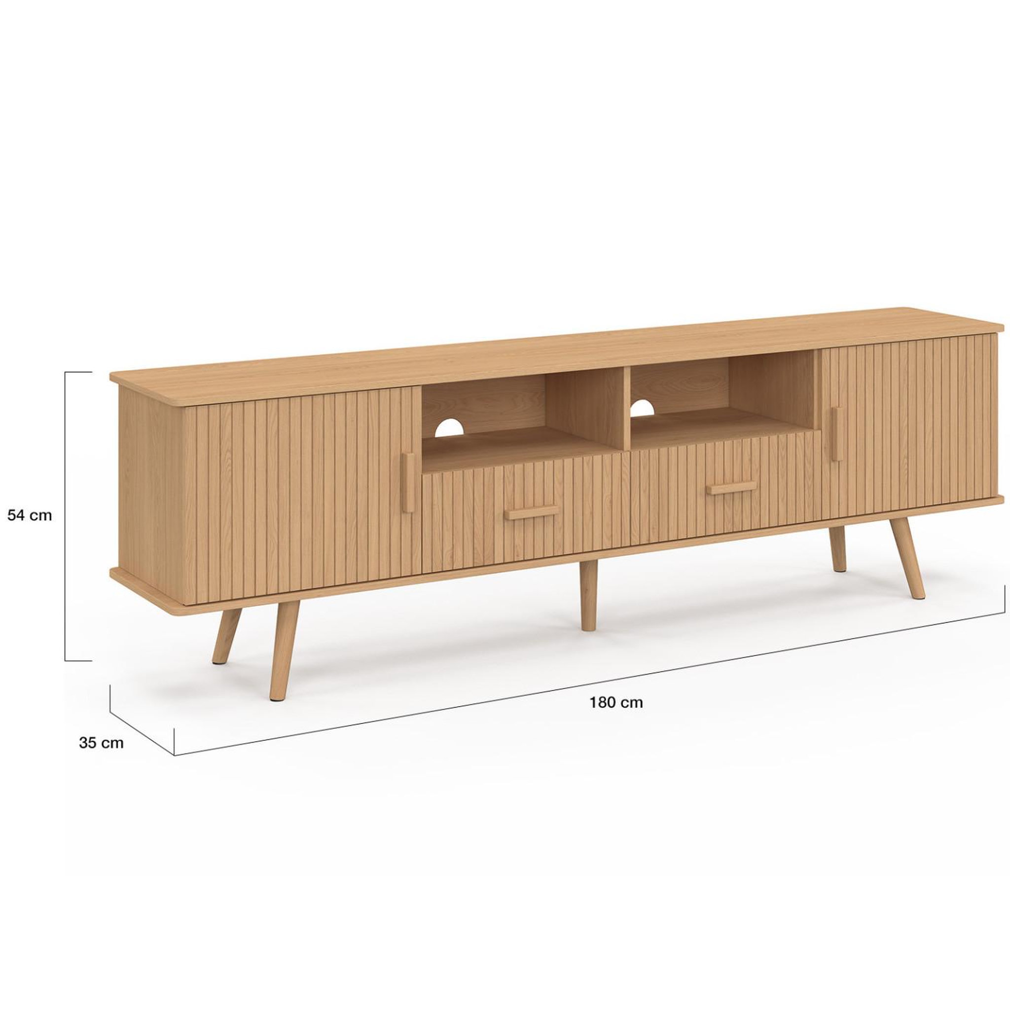 Voir la diapositive 5 : ID MARKET Meuble tv 180 cm juliette 2 portes et 2 tiroirs lattes tasseau bois coloris chêne