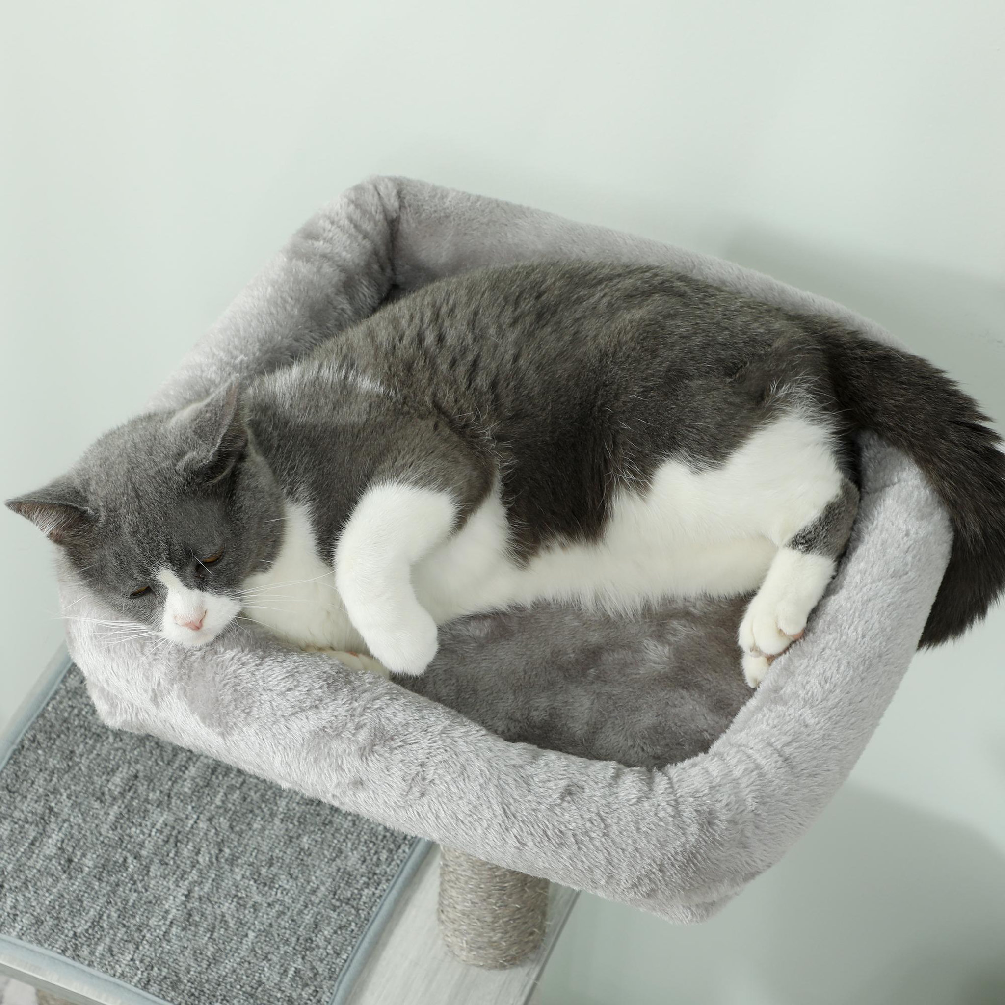 Voir la diapositive 5 : PAWHUT Arbre à chat multi-équipement griffoirs grattoirs niche hamac panier coussins amovibles h126 cm peluche courte sisal naturel gris