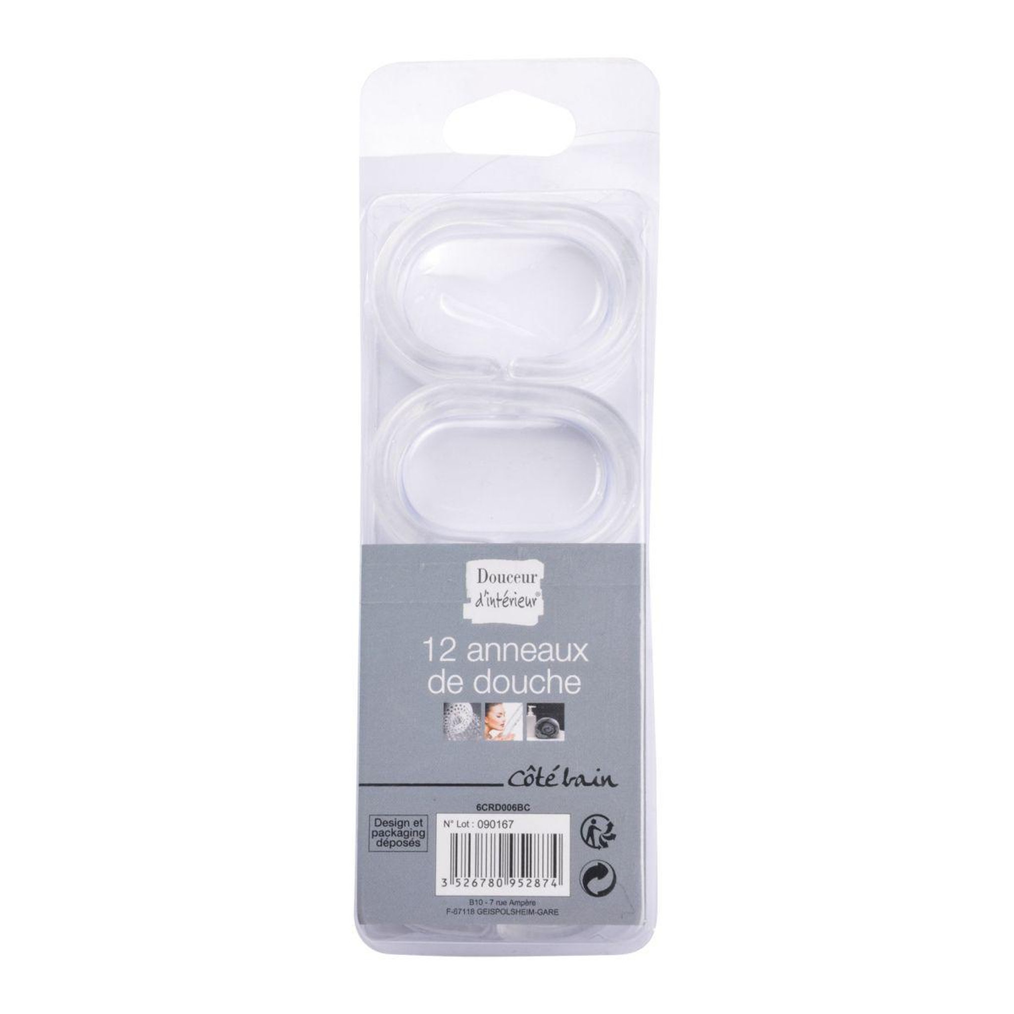 Voir la diapositive 2 : Douceur d'Intérieur Lot de 12 anneaux de rideau de douche translucides  vitamine ii  6cm blanc