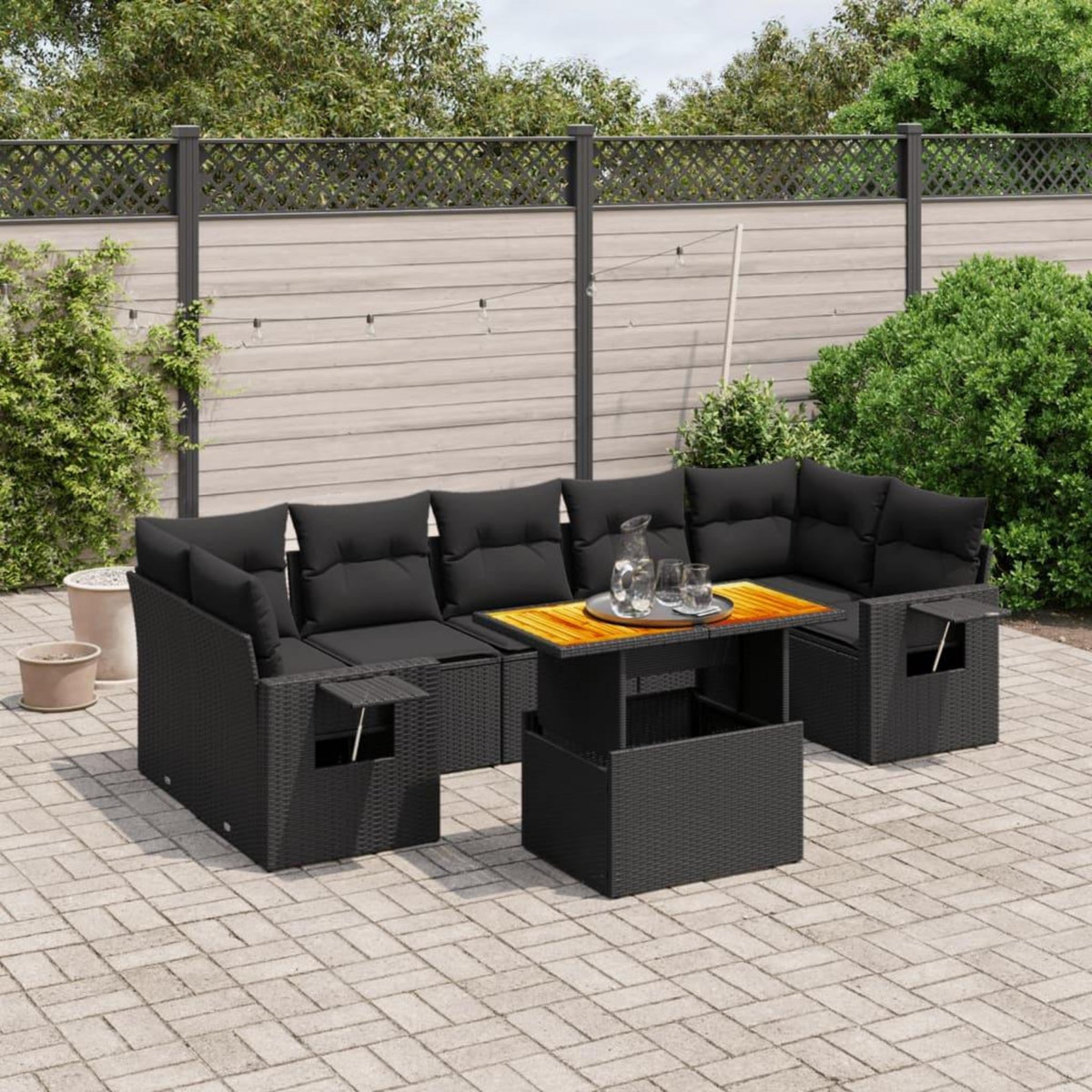 VIDAXL Salon de jardin 8 pcs avec coussins noir resine tressee