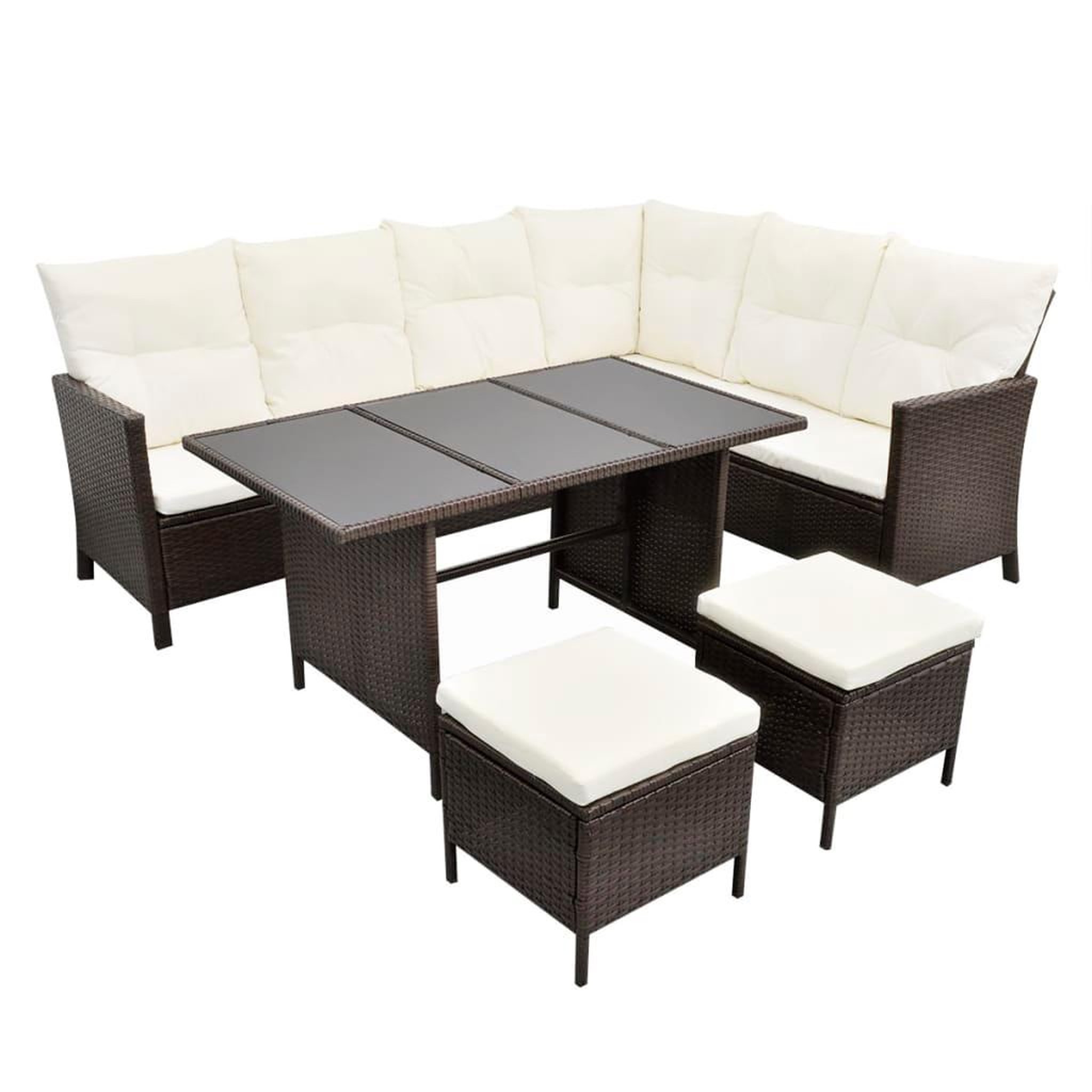 Voir la diapositive 2 : VIDAXL Salon de jardin 4 pcs avec coussins Resine tressee Marron