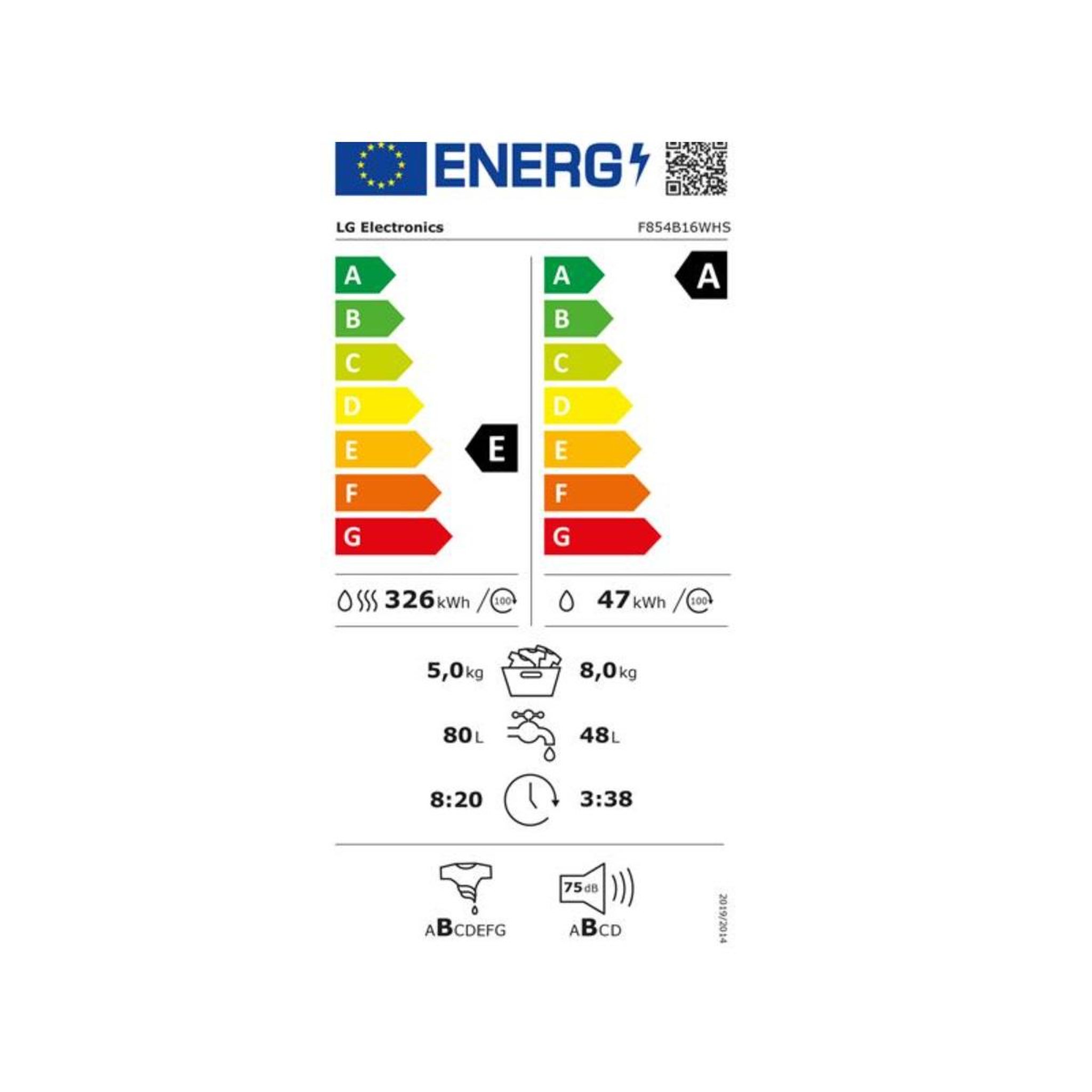 Voir la diapositive 2 : LG Lave-linge séchant 8/5kg 1400 tours/min - F854B16WHS