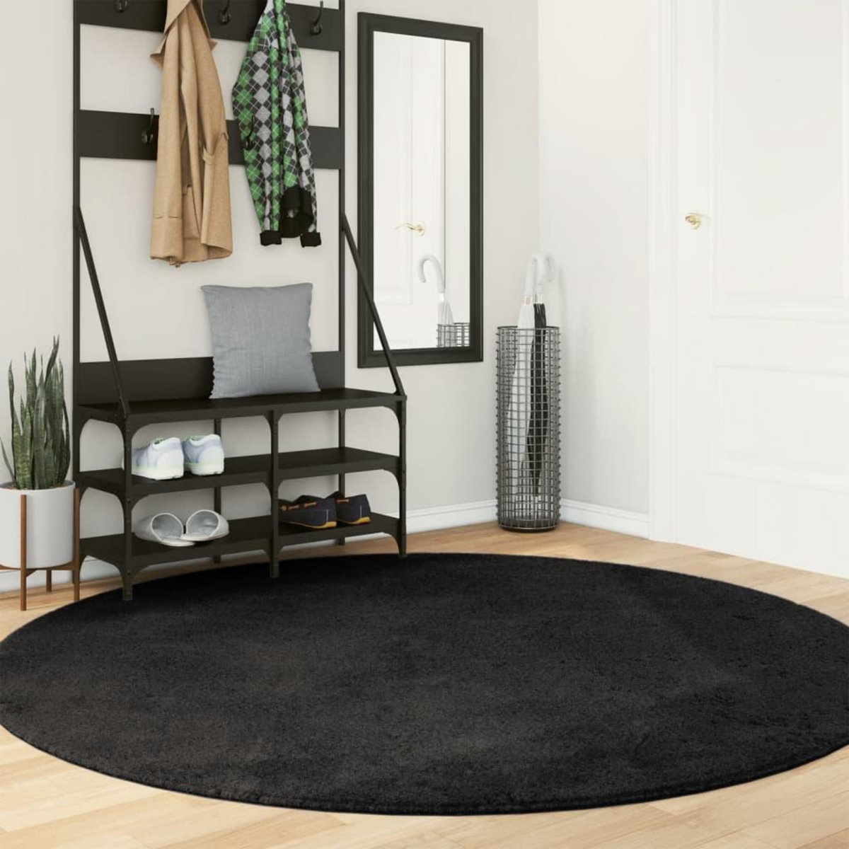 VIDAXL Tapis HUARTE a poils courts doux et lavable noir Ø 200 cm