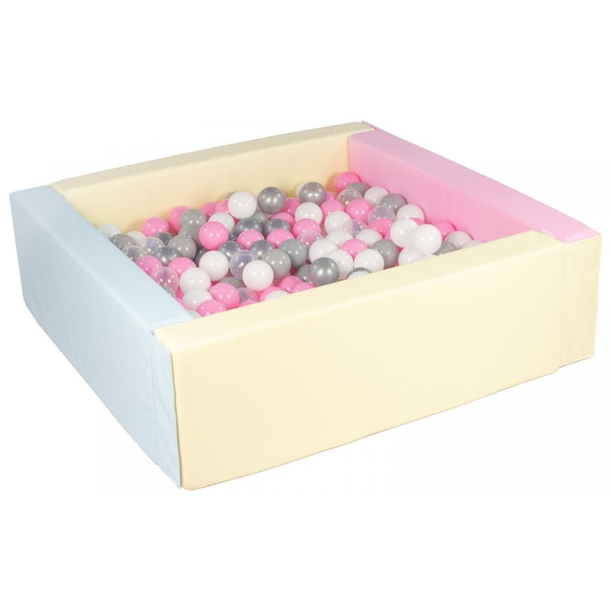 VELINDA Piscine à balles carrée avec 300 balles - rose, bleu, jaune p/blanc, transparent, rose, gris, argent