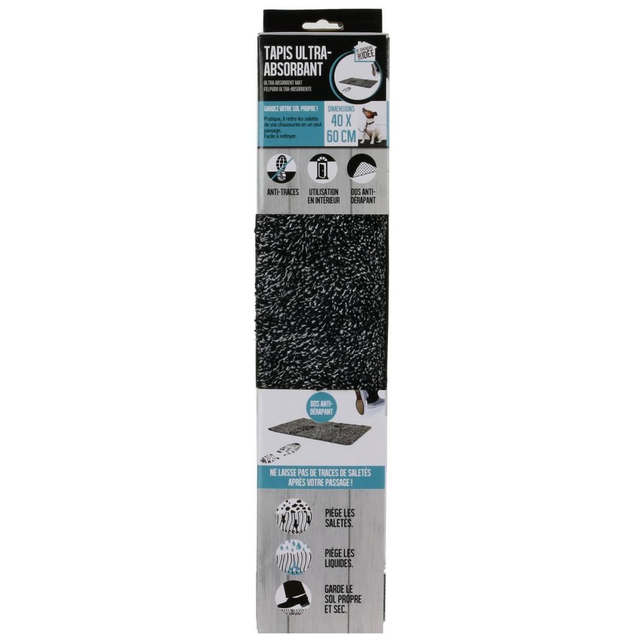 Voir la diapositive 2 : Je cherche une idee Tapis d'entrée anti-déparant  absorbant  40x60cm noir