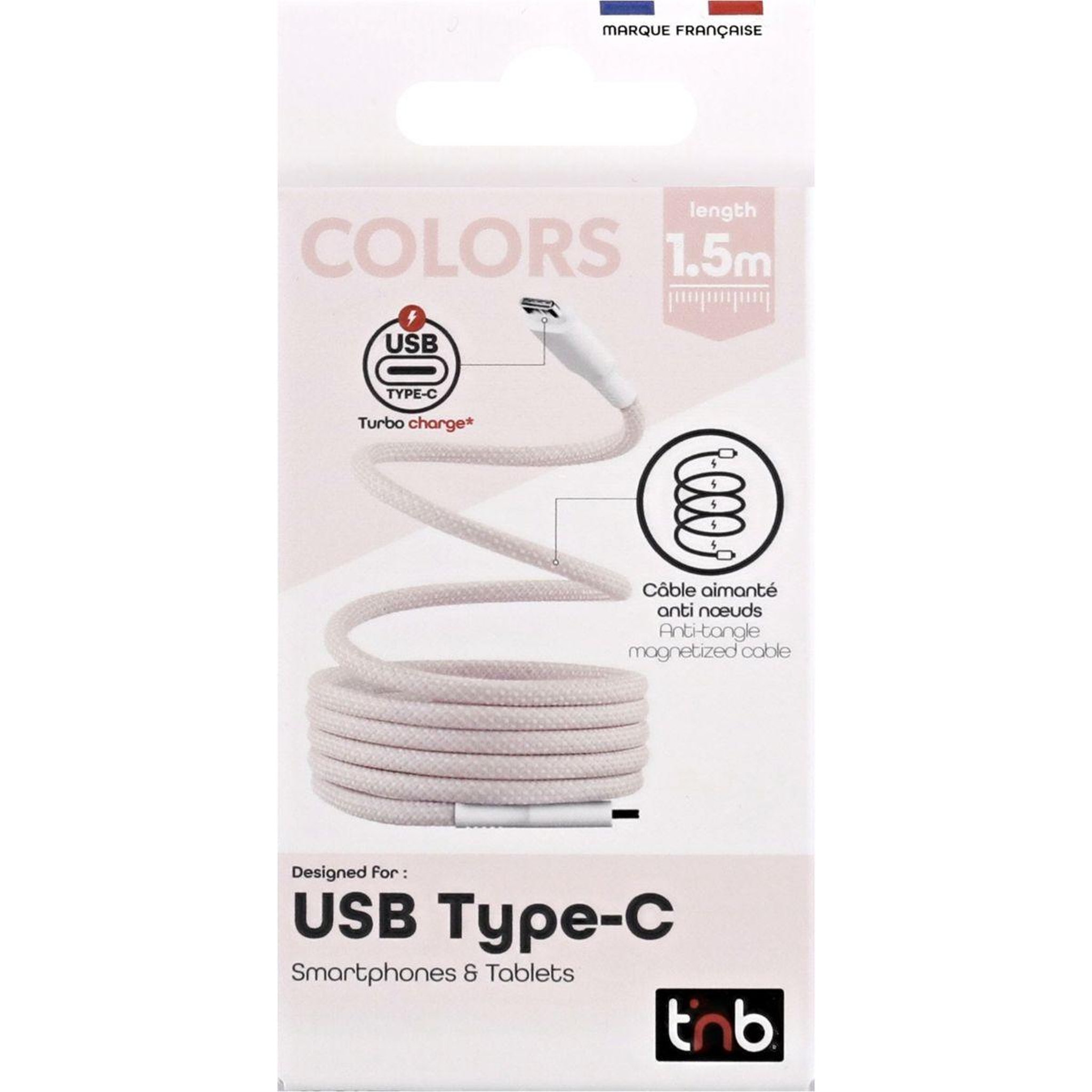 Voir la diapositive 4 : TNB Câble de charge usb-c/usb-c 1.5m gaine aimantée rose
