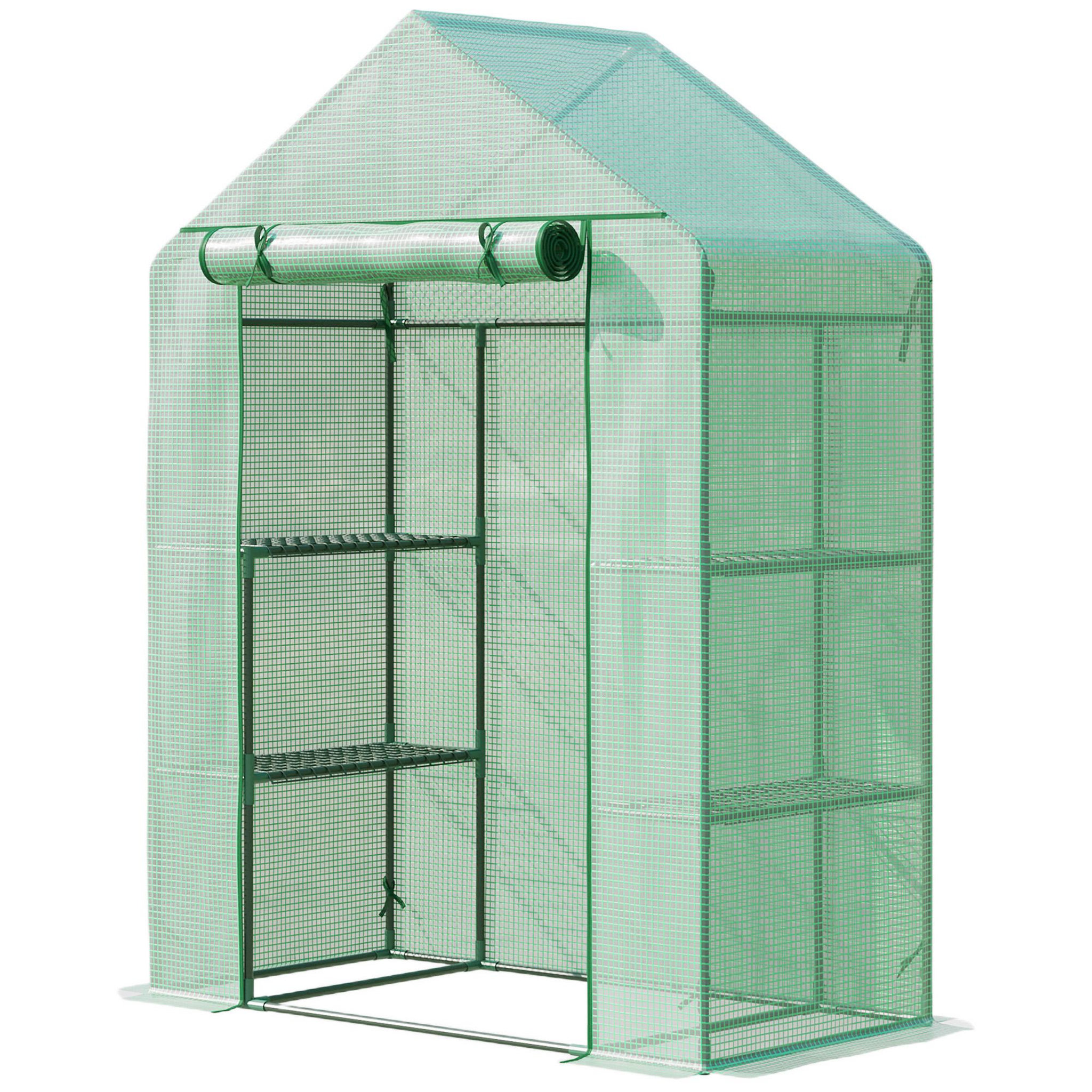 Voir la diapositive 5 : OUTSUNNY Serre de jardin balcon porte déroulante 4 étagères incluses