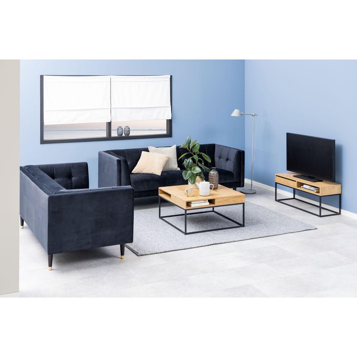 TOILINUX Table basse 2 niches ouvertes en métal et MDF - Marron et Noir