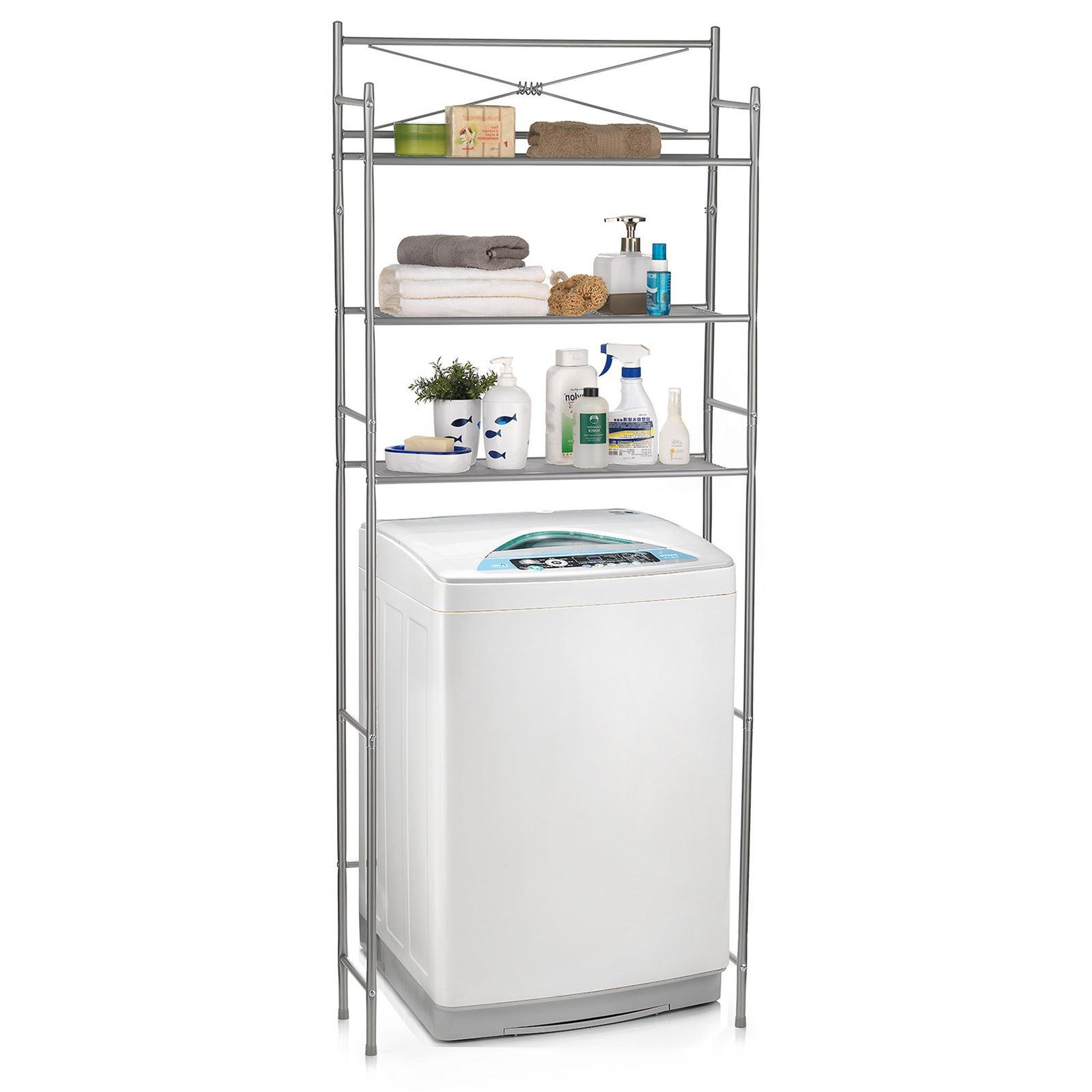 Voir la diapositive 2 : IDIMEX Etagère de salle de bain marsa, rangement pour wc/lave-linge, en métal