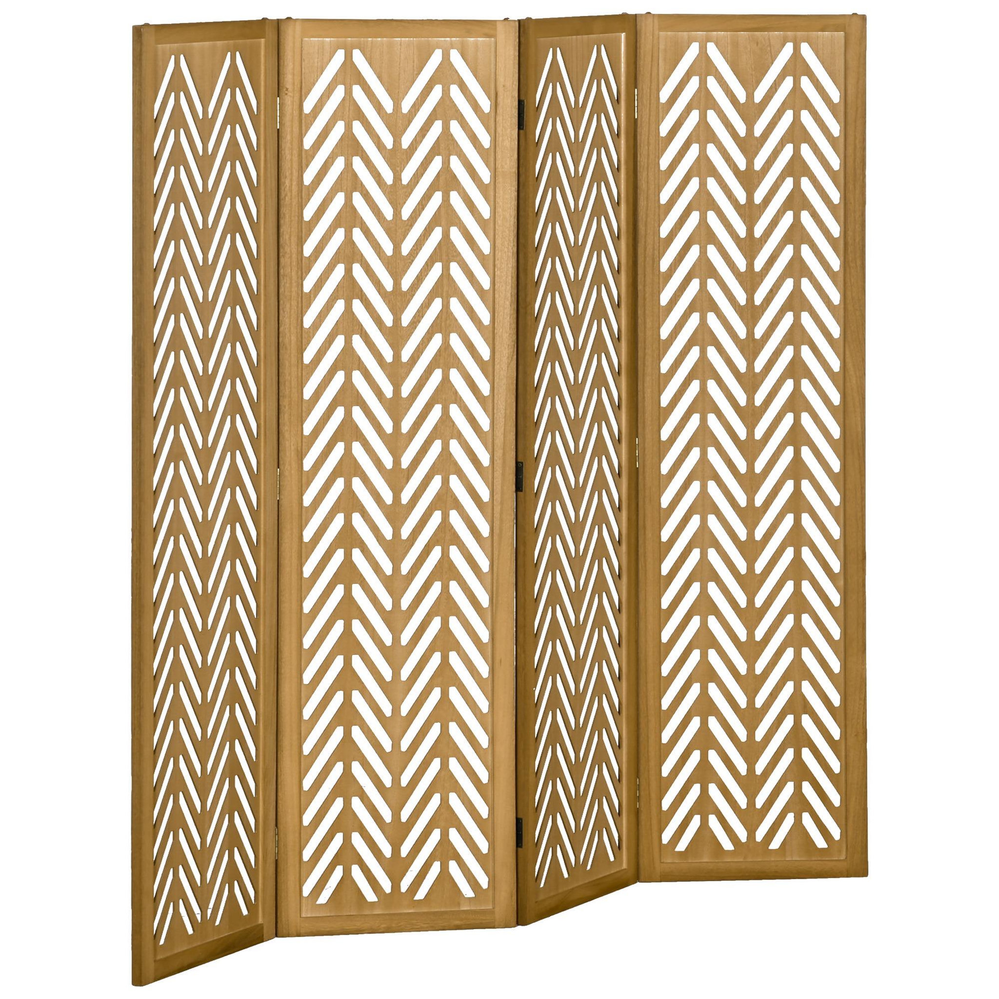 HOMCOM Paravent intérieur ajouré 4 panneaux pliables séparateur de pièce bois de paulownia verni