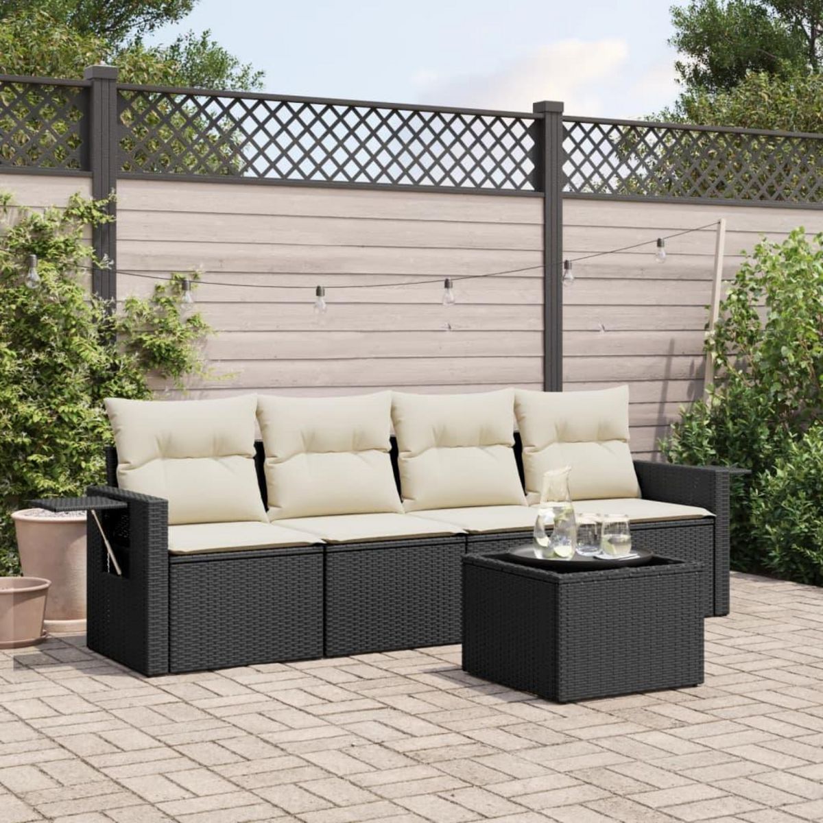 VIDAXL Salon de jardin 5 pcs avec coussins noir resine tressee