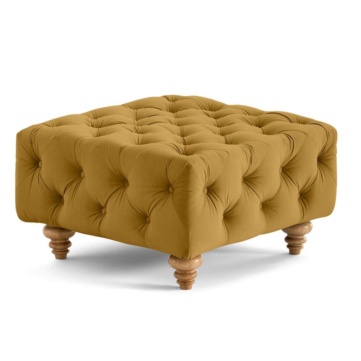 LISA DESIGN Walter - pouf chesterfield en velours - pieds bois