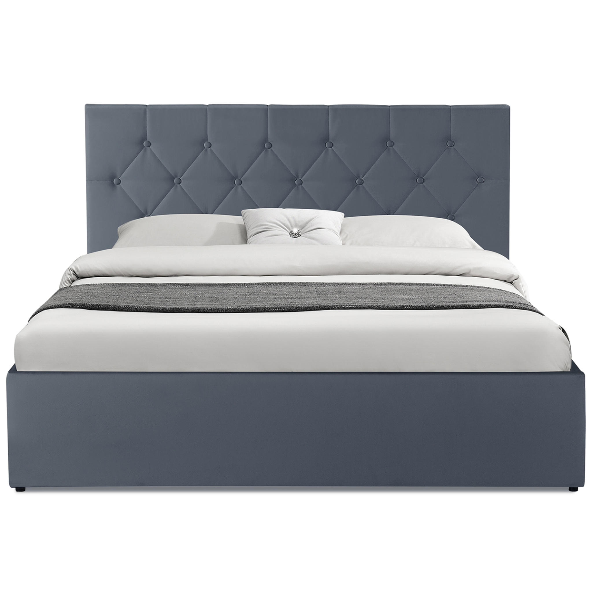 Voir la diapositive 3 : ID MARKET Lit coffre double austin avec tête de lit et sommier 140 x 190 cm pvc gris