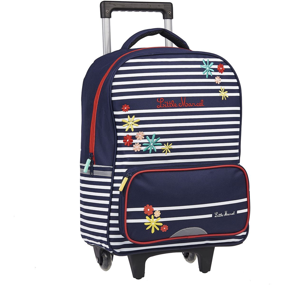 little marcel Sac à dos à roulettes bleu avec rayures blanches