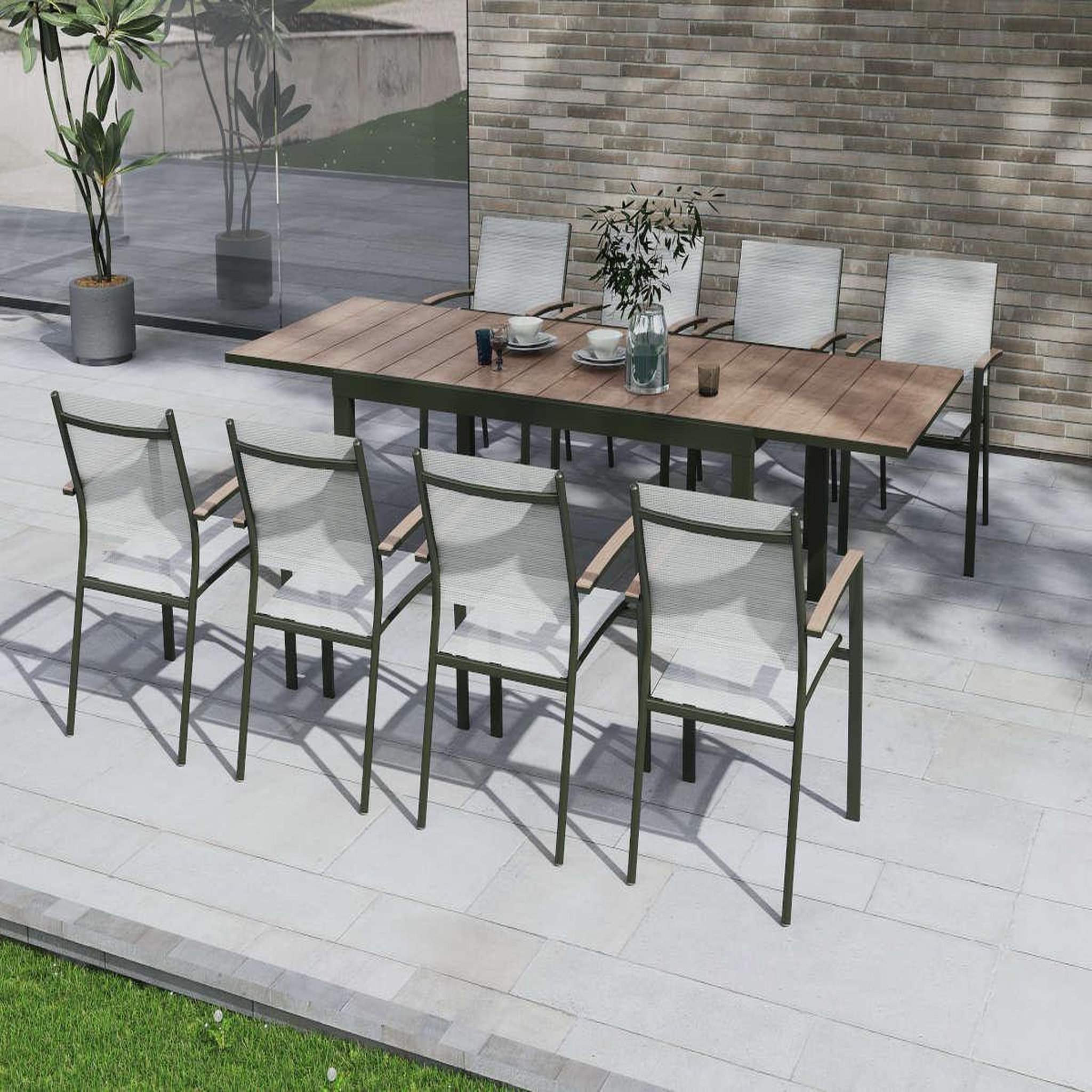 Voir la diapositive 2 : JARDIDECO Table de jardin rectangulaire extensible en aluminium pineda 8/10 places - jardideco