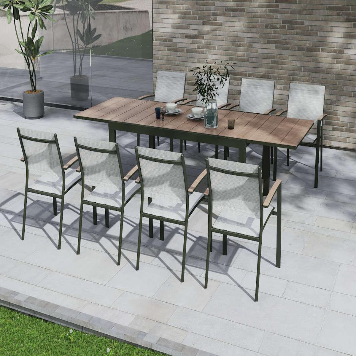 JARDIDECO Table de jardin rectangulaire extensible alu Pineda verte - Jardideco