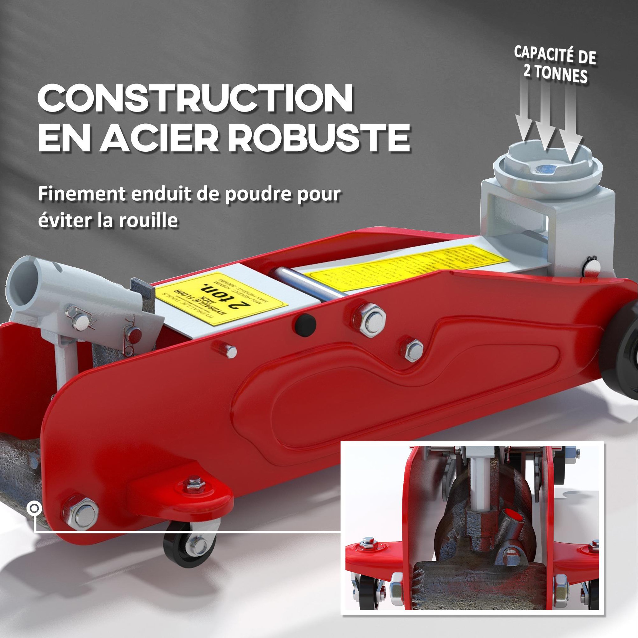 Voir la diapositive 5 : HOMCOM Cric de levage hydraulique - cric de levage réglable 12-30 cm métal rouge noir