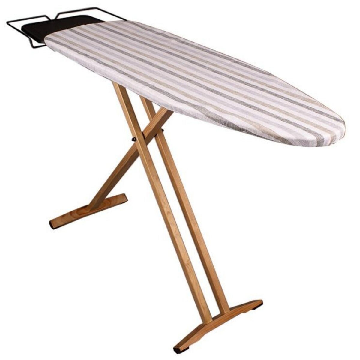 BATIMEX Table à repasser en bois NUBAR 130x47 H92cm housse 100% cotton avec  repose fer et repose centrale vapeur pas cher 