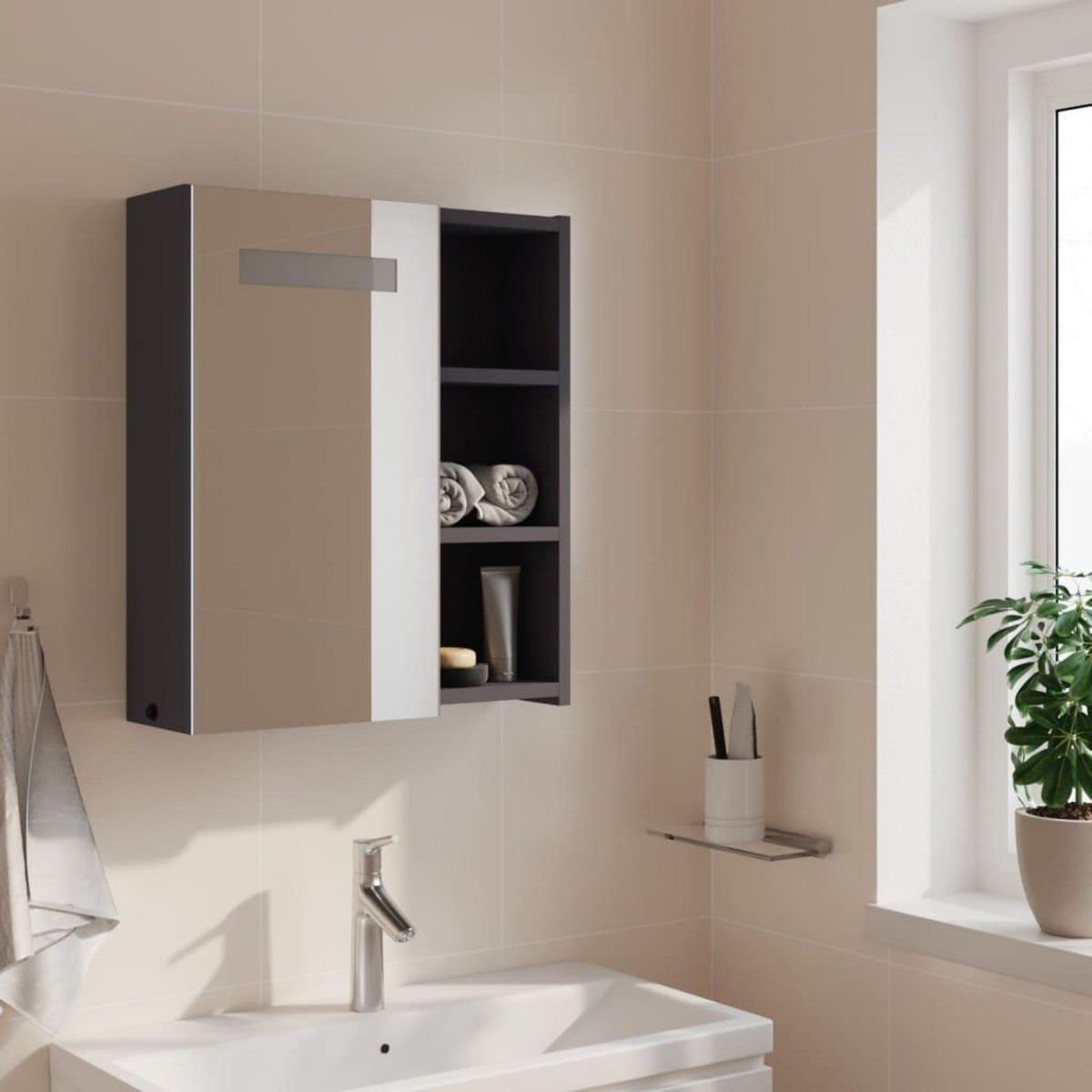 VIDAXL Armoire de salle de bain a miroir avec LED gris 45x13x52 cm