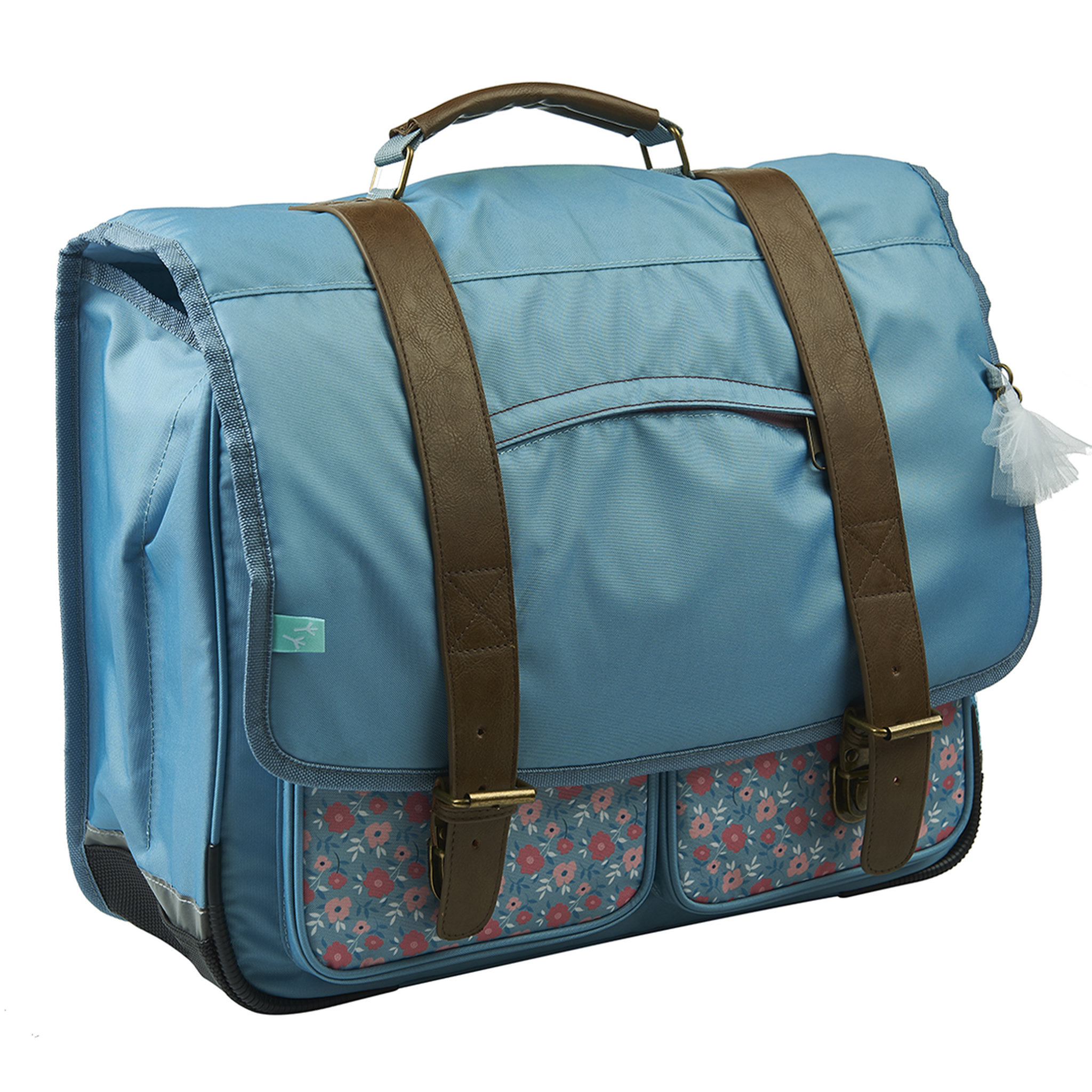 Voir la diapositive 2 : AUCHAN Cartable 38 cm CP/CE1/CE2 bleu motif fleurs avec leds