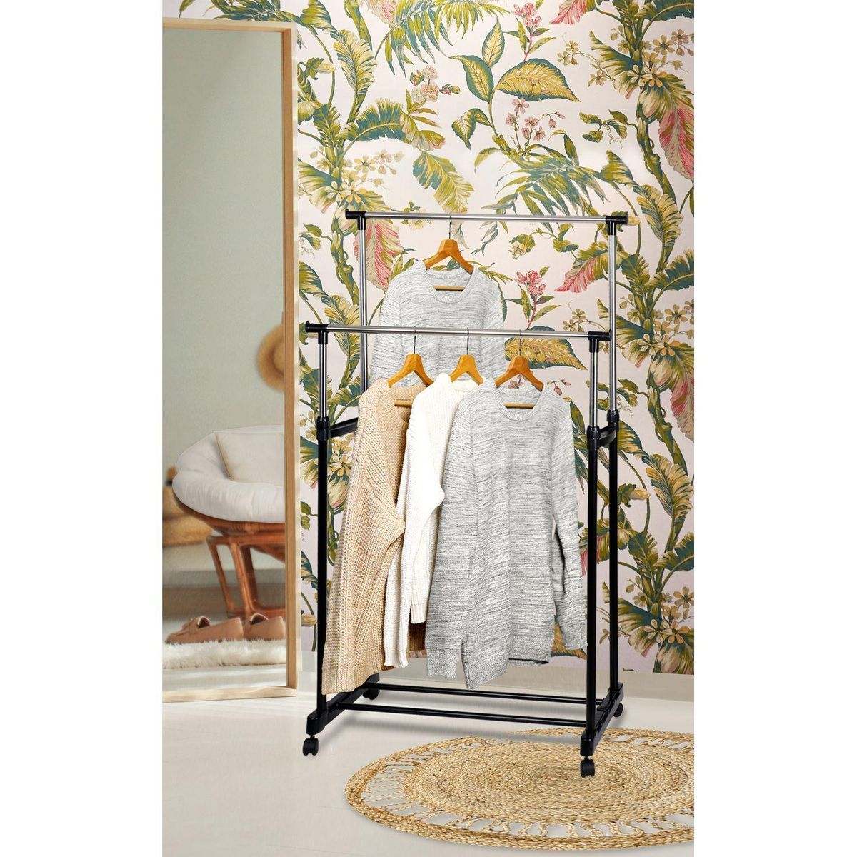 DIVERS Double penderie mobile Pendo - L. 80 x H. 170 cm - Noir