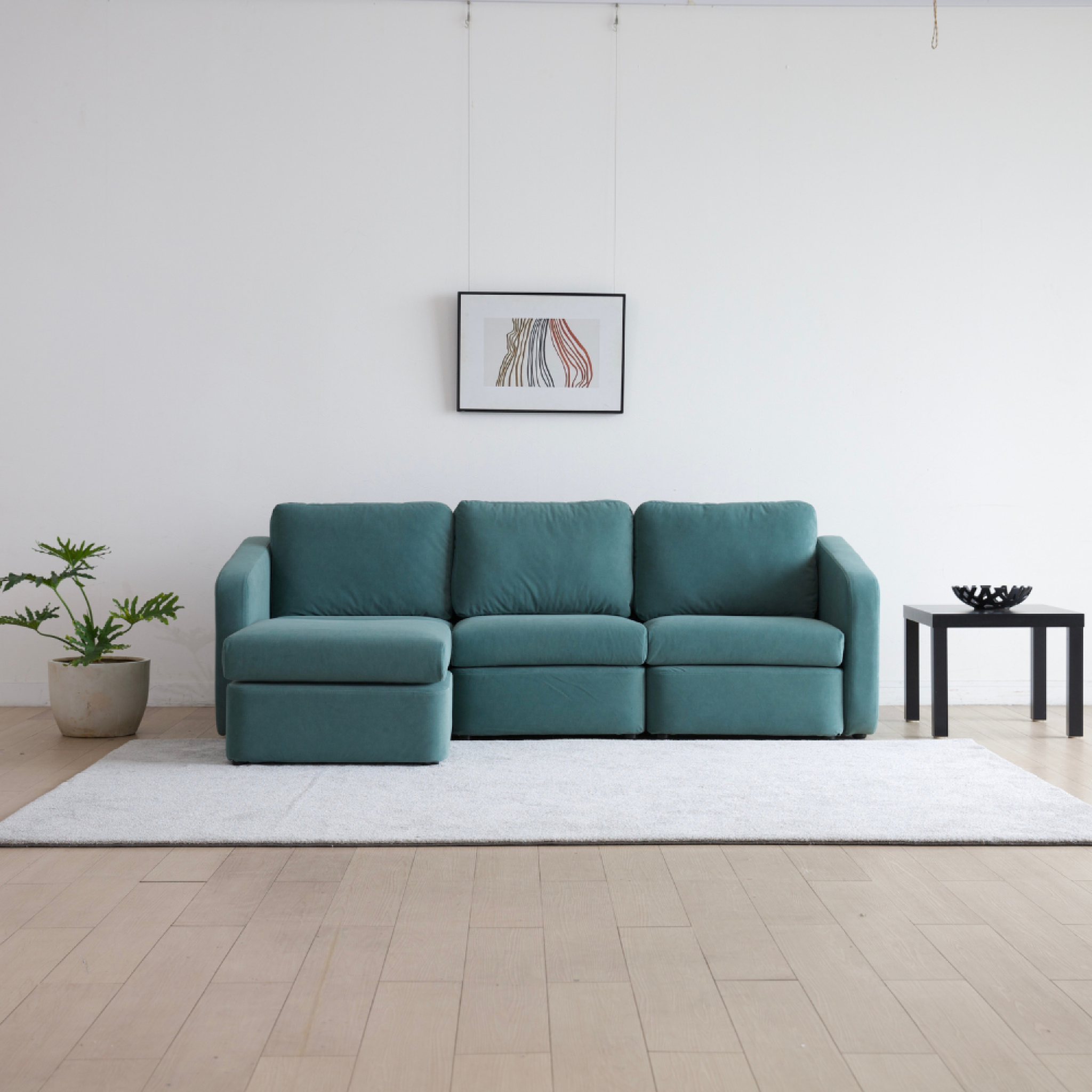 Voir la diapositive 2 : CONCEPT USINE Canapé 3 places modulable bleu avec pouf konekt