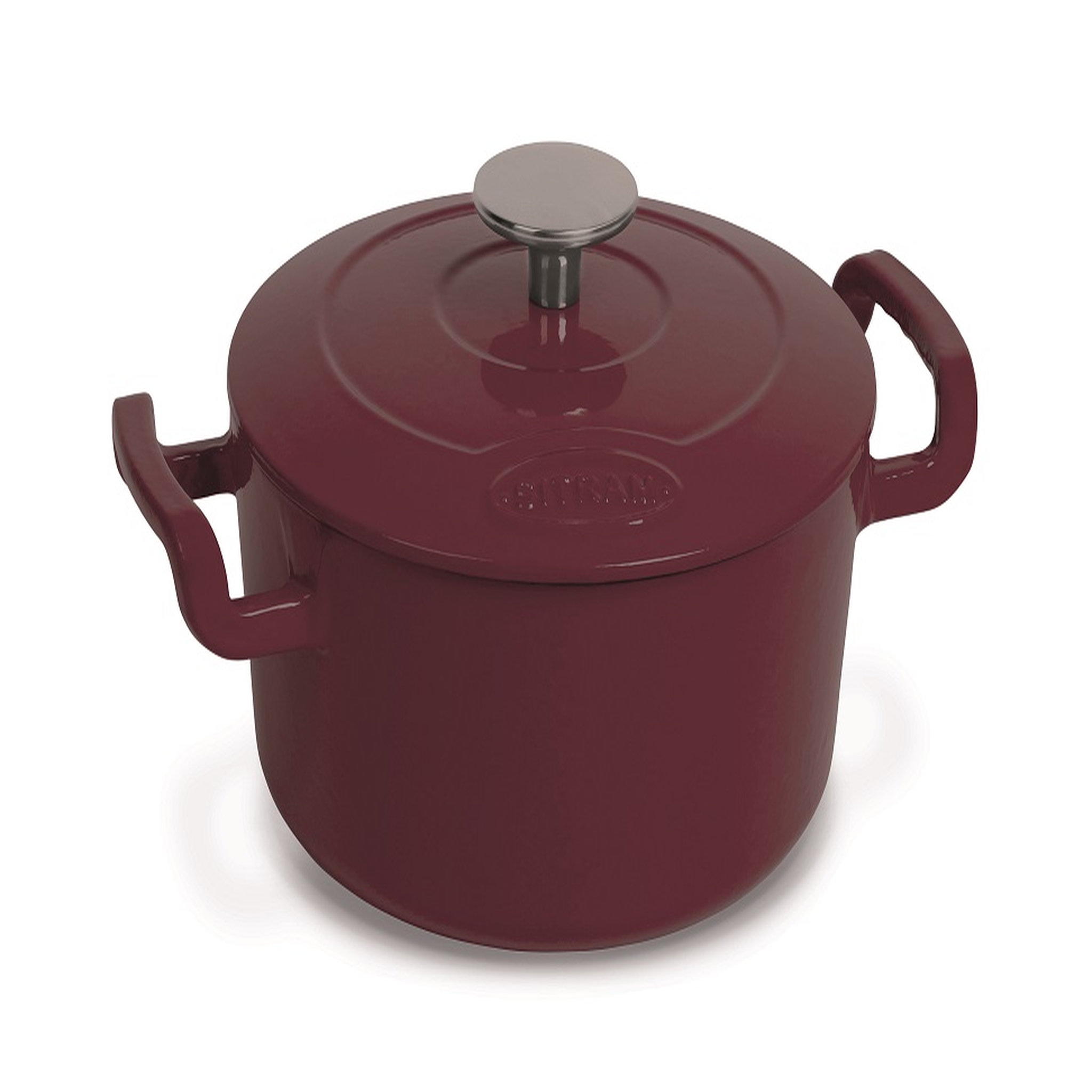 SITRAM Cocotte en fonte acier ronde 2.5 litres bordeau intérieur émaillée blanc