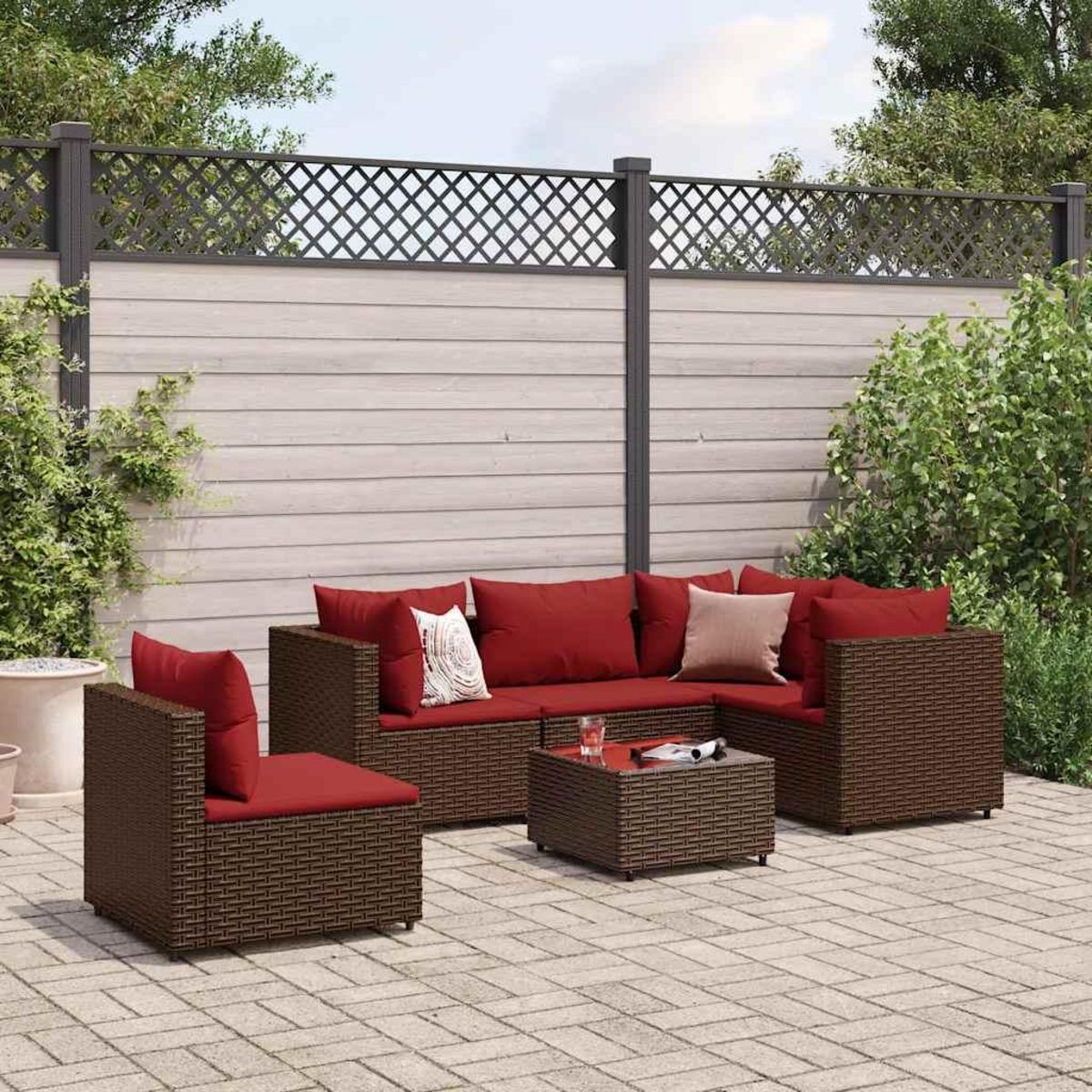 VIDAXL Salon de jardin 6 pcs avec coussins Marron Resine tressee