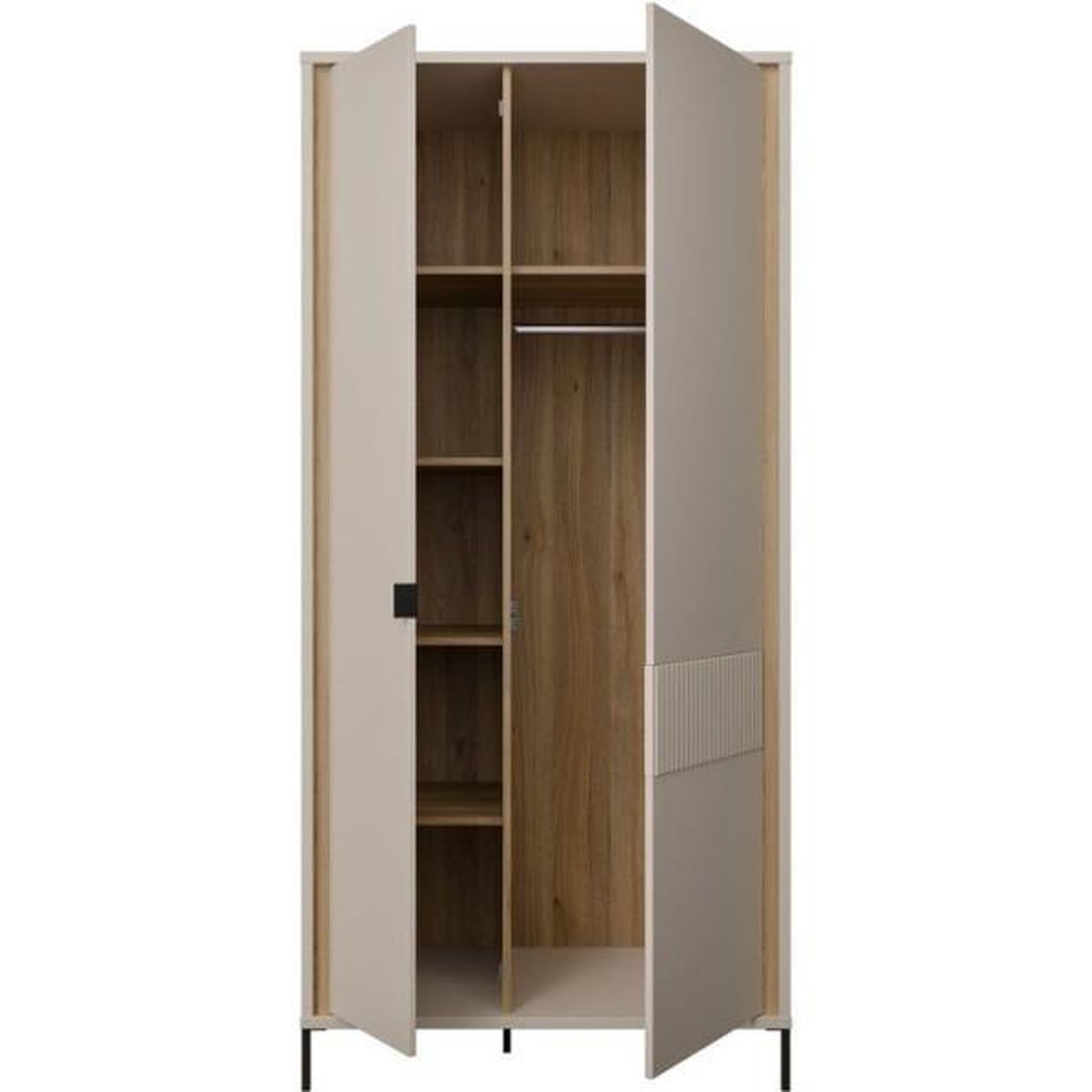 Voir la diapositive 6 : MARKET24 Armoire de chambre - décor sable- 2 portes battantes - l95 x p61 x h200 cm