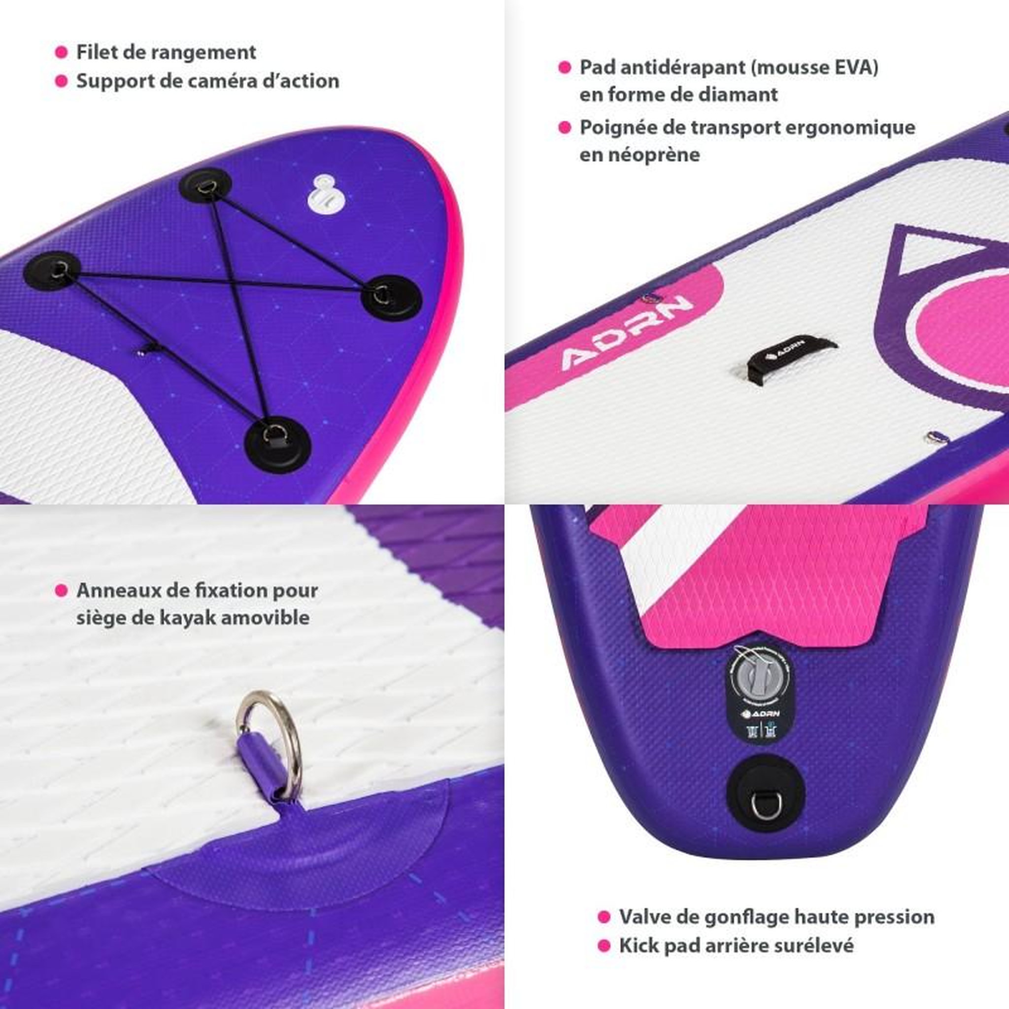 Voir la diapositive 4 : ADRENALIN Paddle Gonflable CARVER 9' 30'' 5'' (274x76x12,7cm) avec Pompe, Pagaie, Leash et Sac de transport