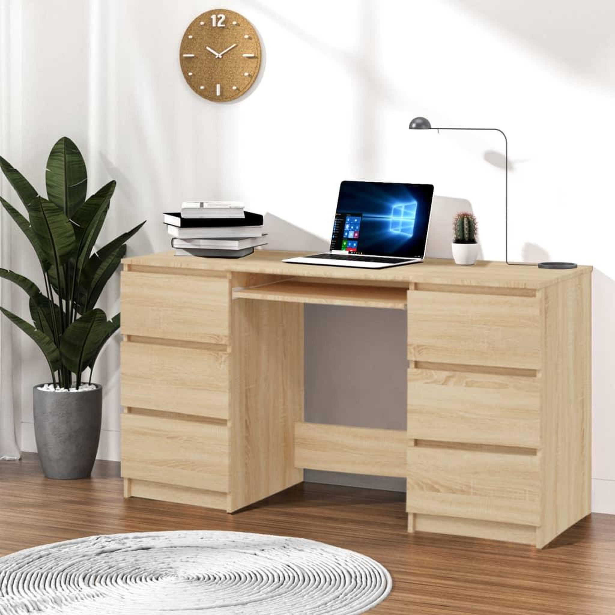 Voir la diapositive 1 : VIDAXL Bureau Chene sonoma 140x50x77 cm Bois d'ingenierie